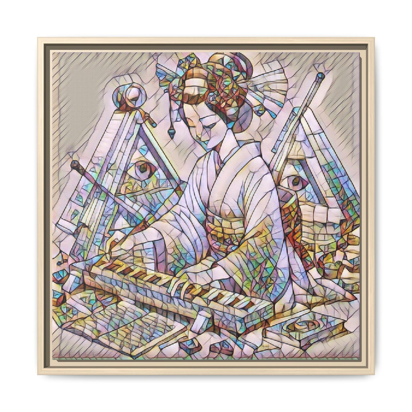 Framed Matte Canvas: Stained-Glass Geisha Wall Art