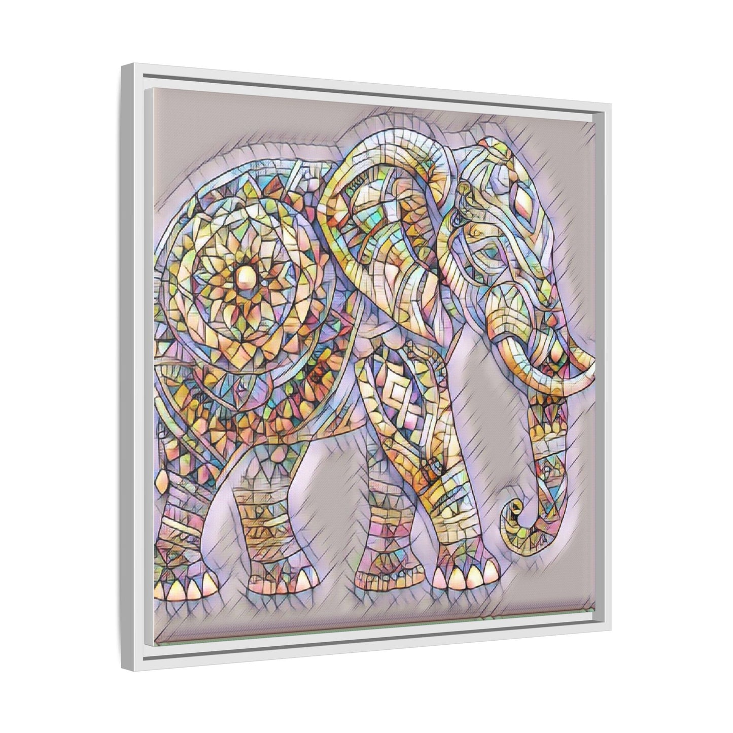Colorful Mosaic Elephant Framed Canvas Print