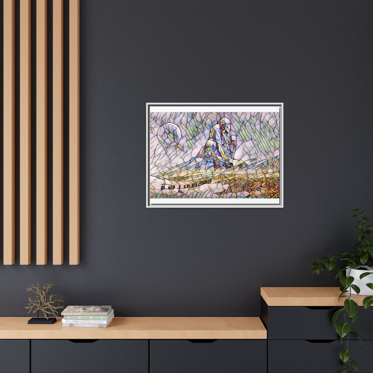 Stained-Glass Surfing Canvas Print — Framed Matte Wall Art