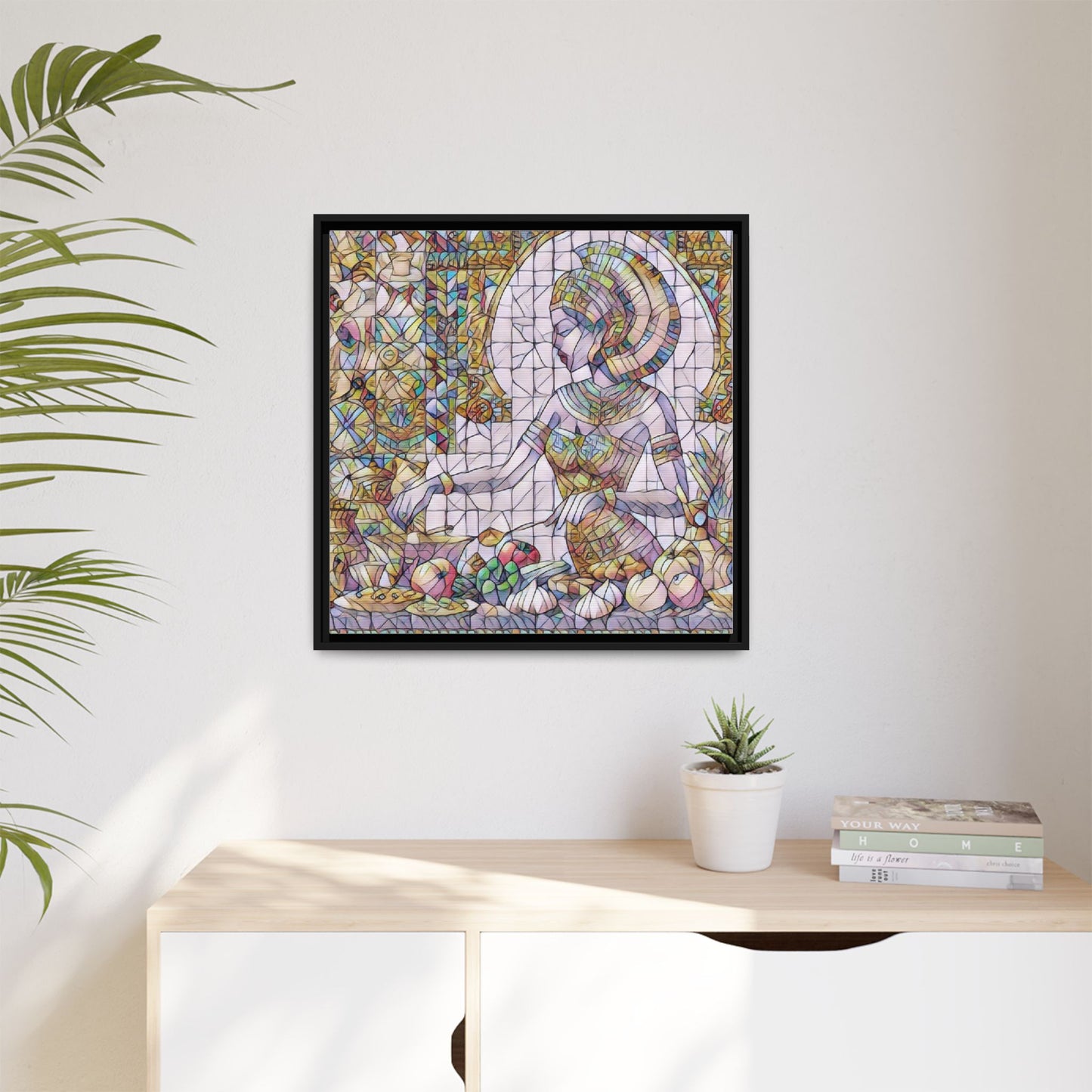 Egyptian Goddess Stained Glass Style Framed Canvas Art