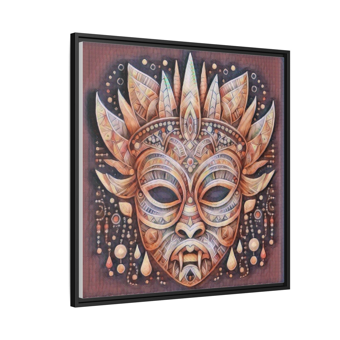 Tribal Sun Mask Framed Canvas Art — Boho Ethnic Wall Decor