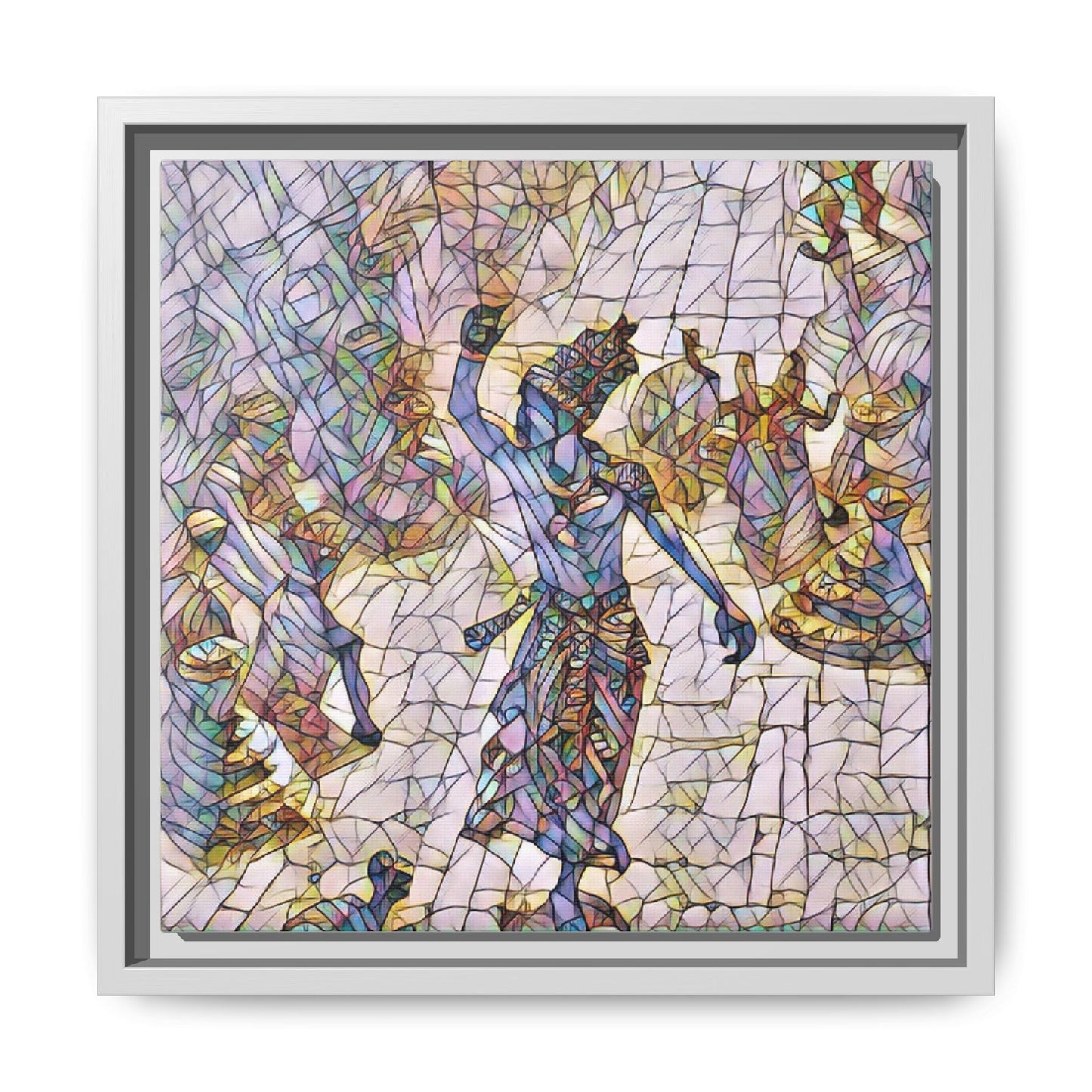 Framed Canvas Art — Colorful Mosaic Krishna Dance Print