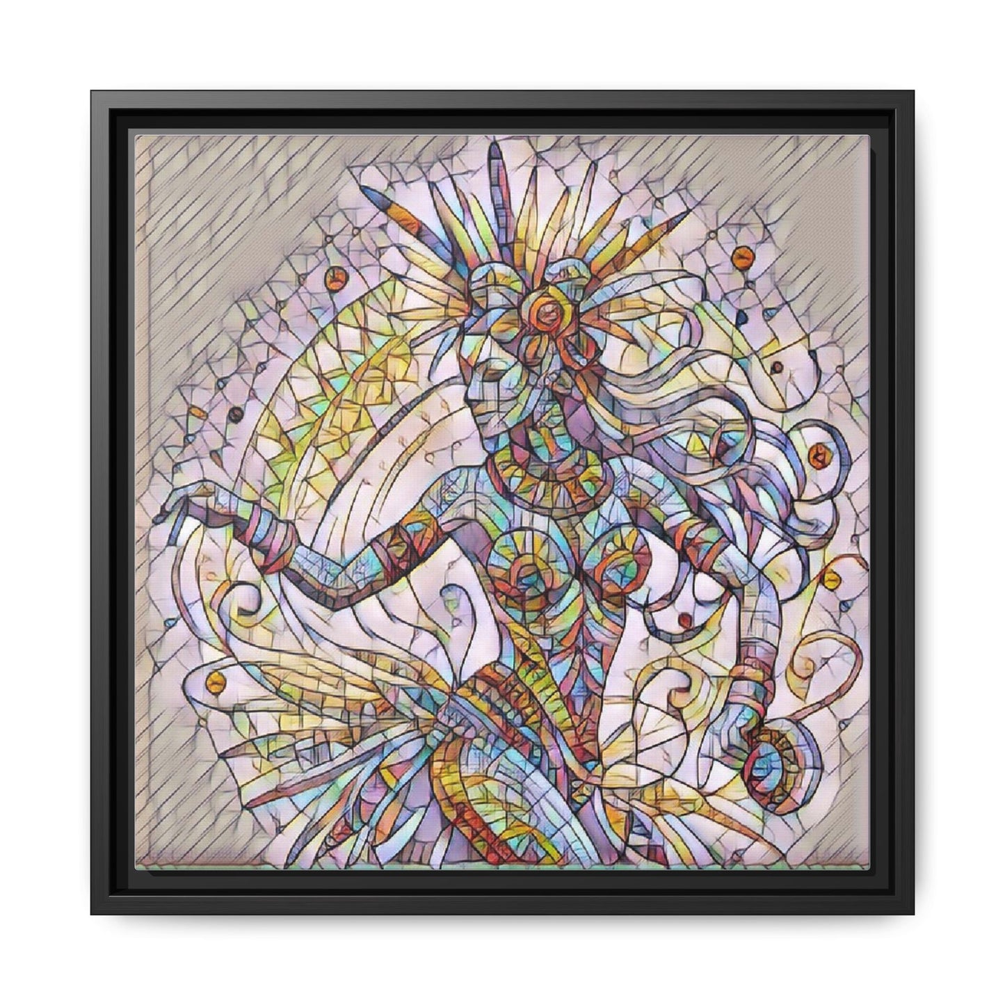 Colorful Mermaid Mosaic Framed Canvas Art — Boho Ocean Wall Decor