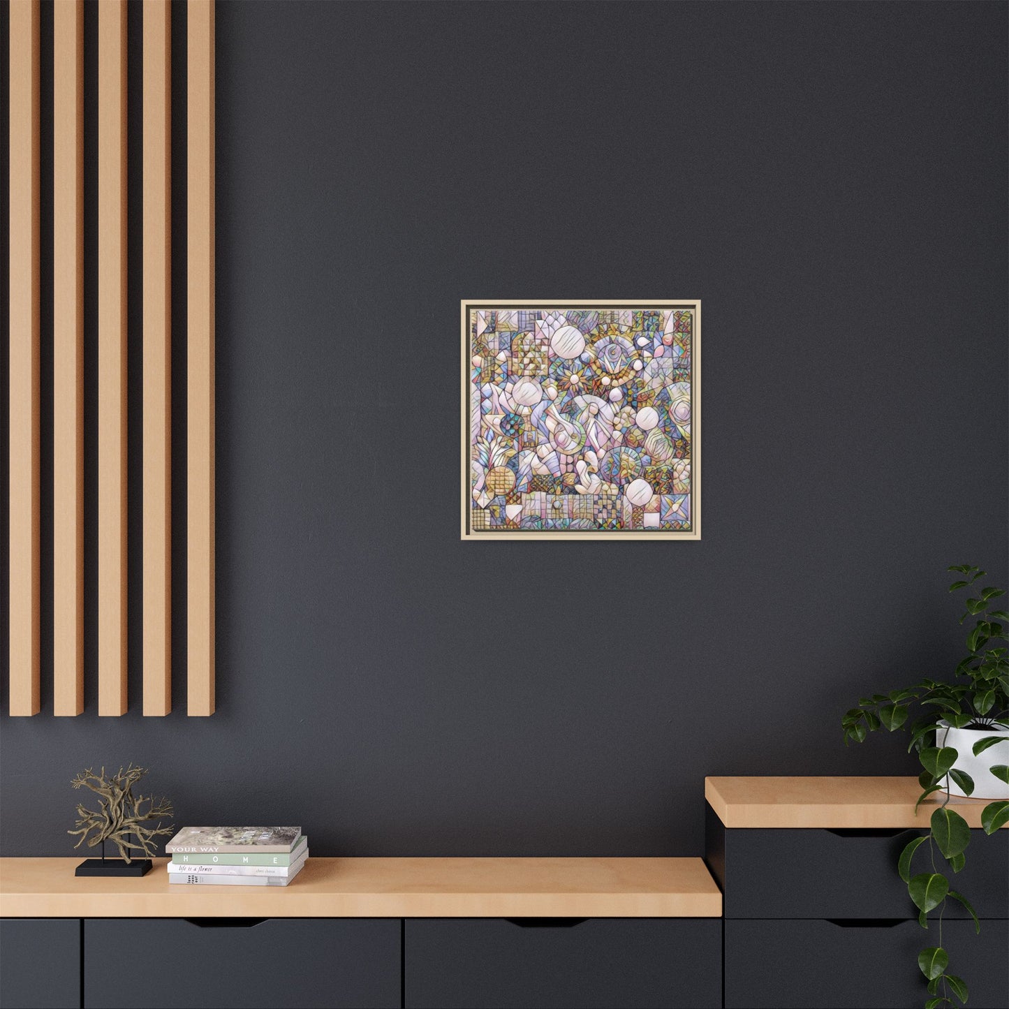 Abstract Geometric Mosaic Framed Canvas — Multicolor Modern Wall Art