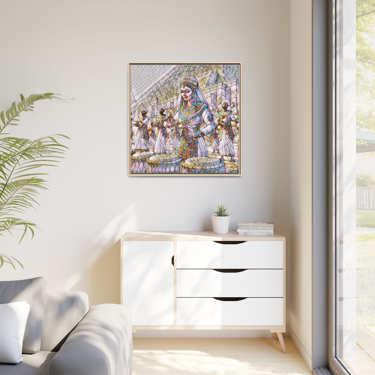 Egyptian Drummers Framed Canvas Art — Colorful Egyptian Dancer Wall Decor