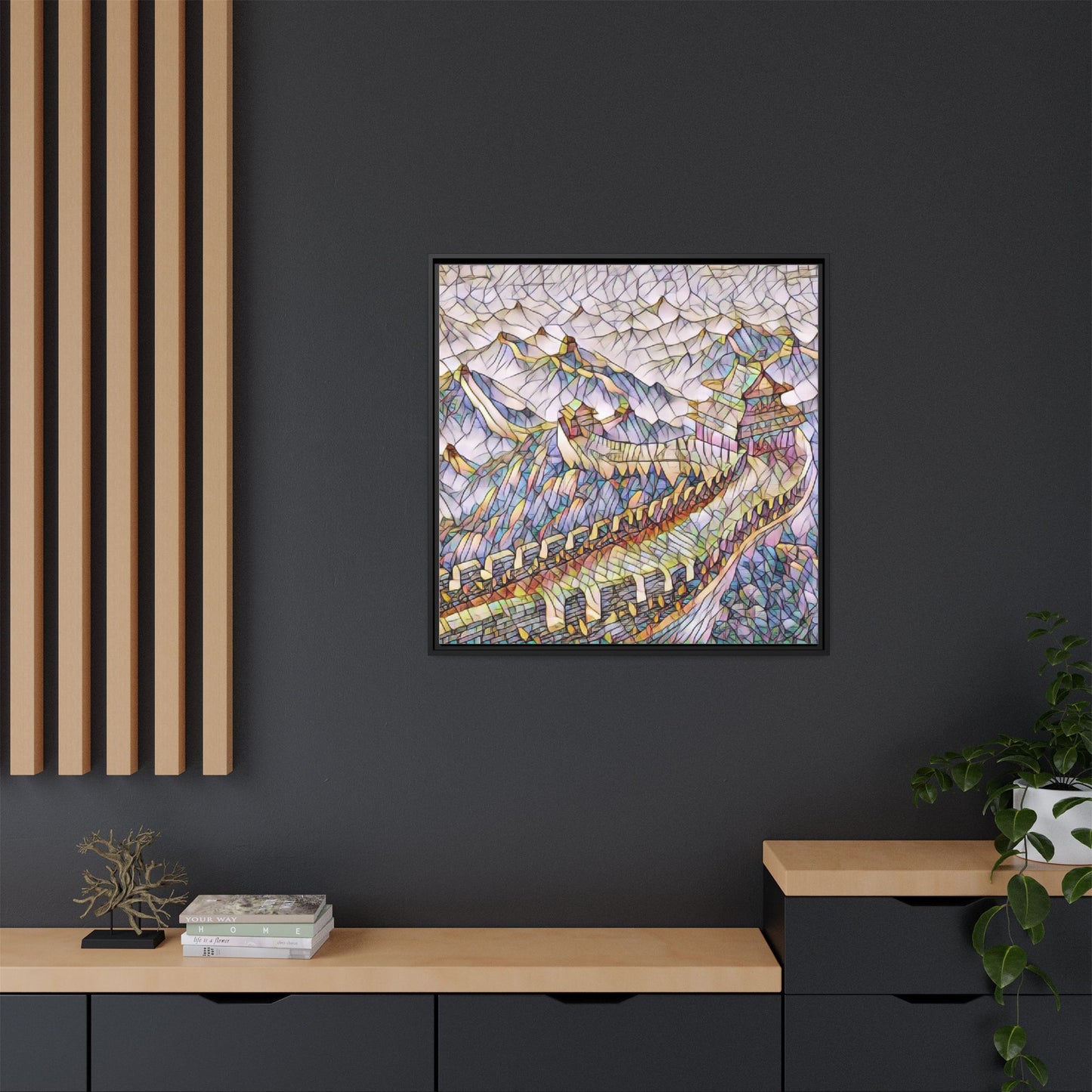Stained-Glass Great Wall Matte Framed Canvas Print
