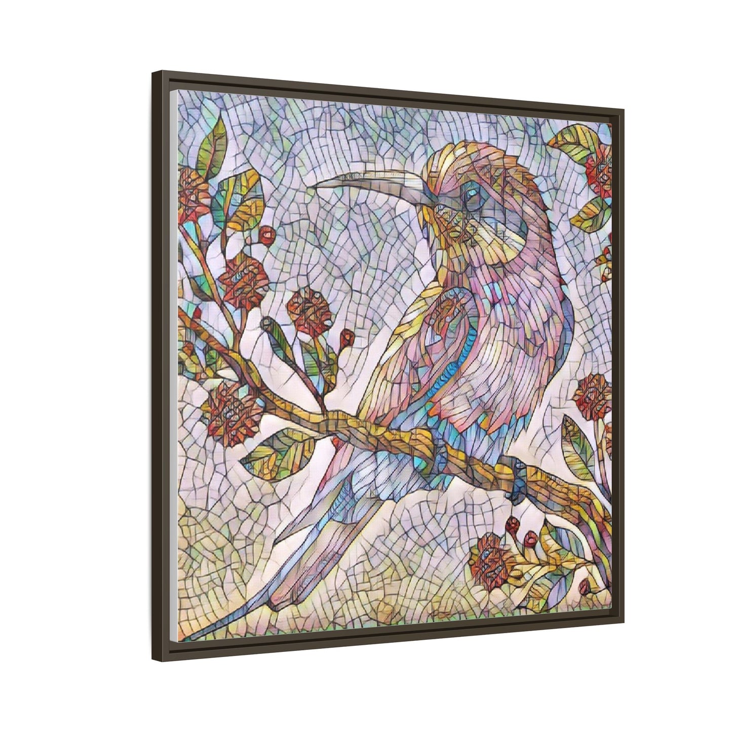 Framed Mosaic Bird Art Print — Colorful Kookaburra Wall Canvas