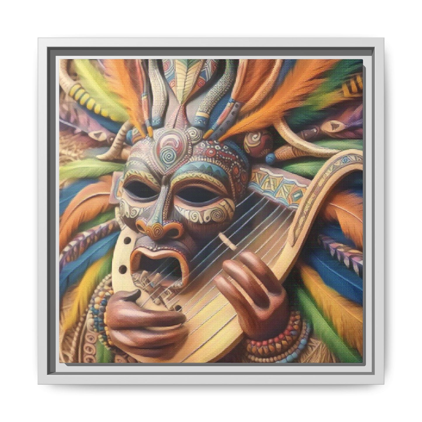 Colorful Tribal Mask Canvas — Framed Matte Wall Art
