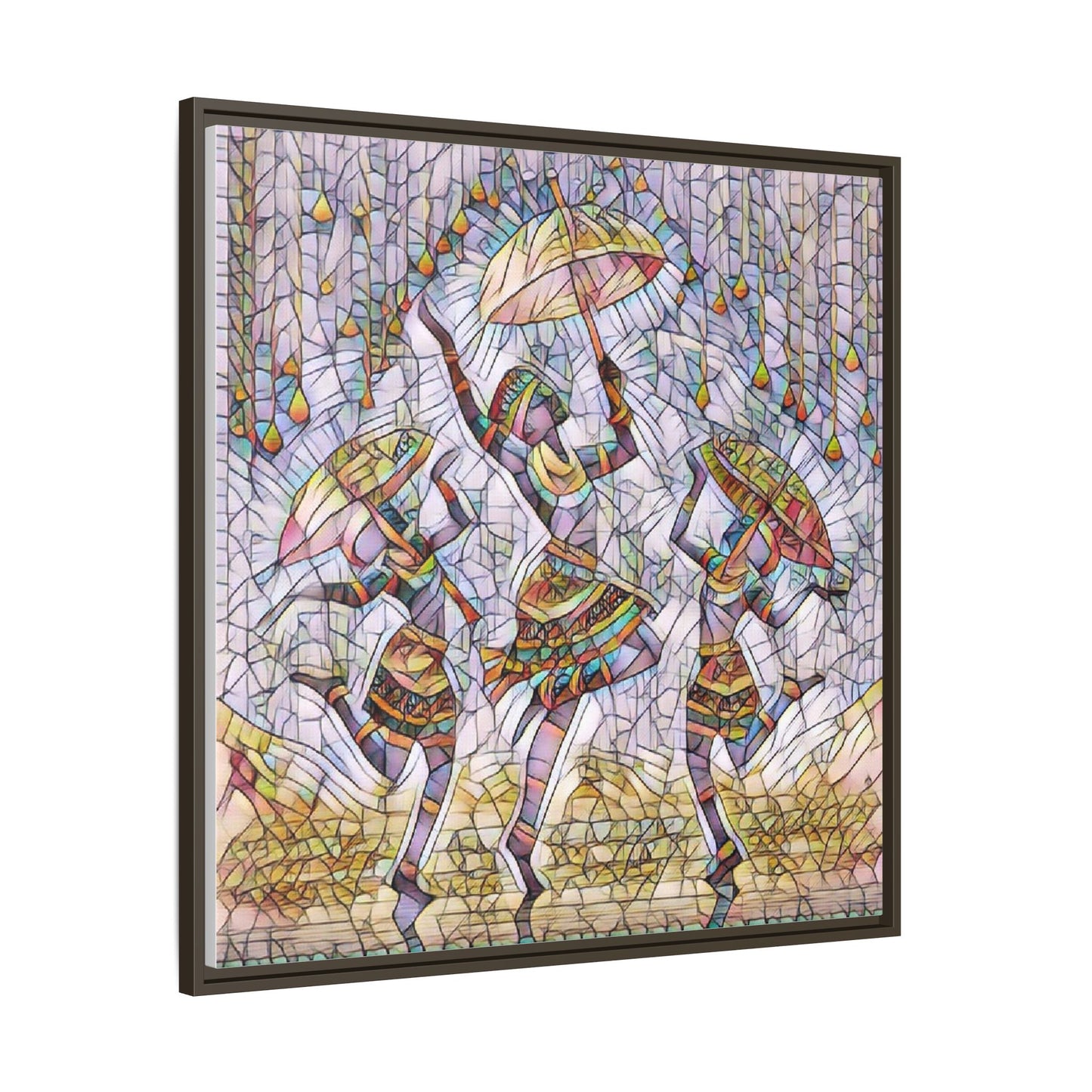 Colorful African Dance Framed Canvas Art — Umbrella Dancers Wall Decor