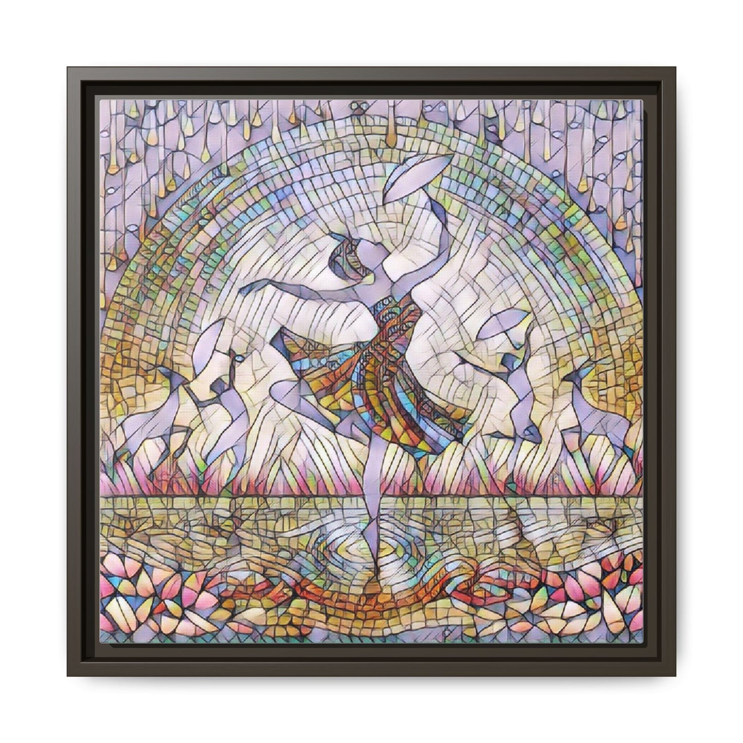 Stained Glass Ballerina Framed Canvas Art — Dancer Mosaic Wall Decor