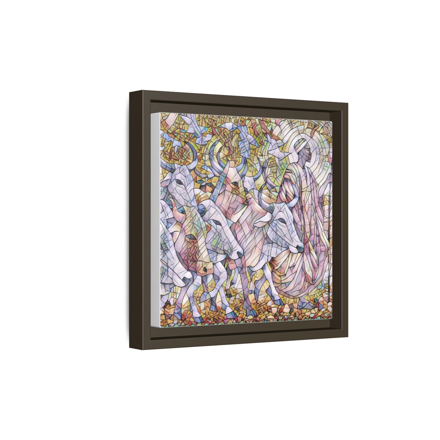 Framed Matte Canvas Art — Stained-Glass Style Cattle Herd