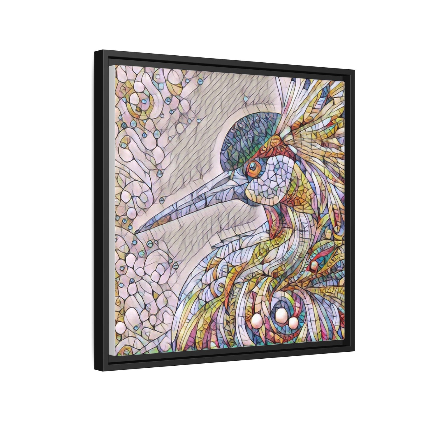 Colorful Stained-Glass Heron Matte Canvas Framed Wall Art