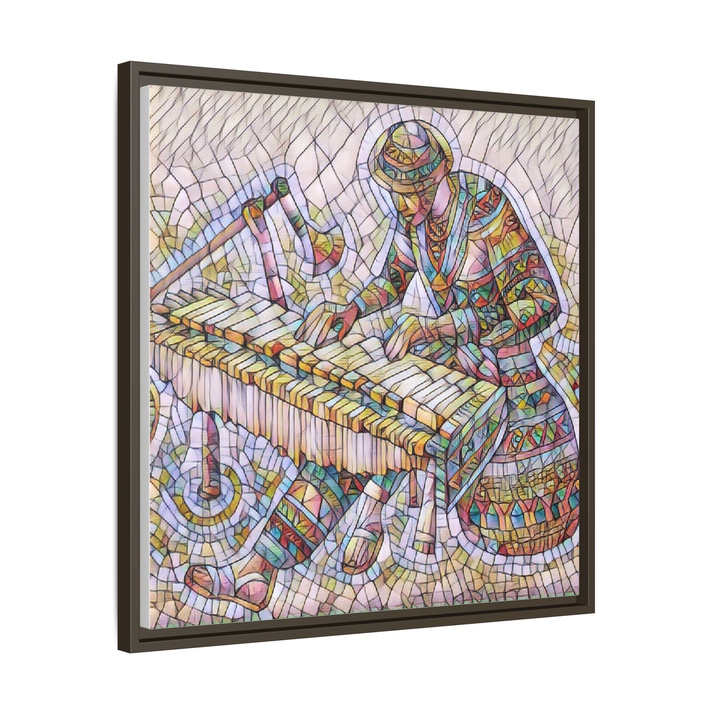 Framed Canvas Art - Colorful Mosaic Vibraphone Musician Print