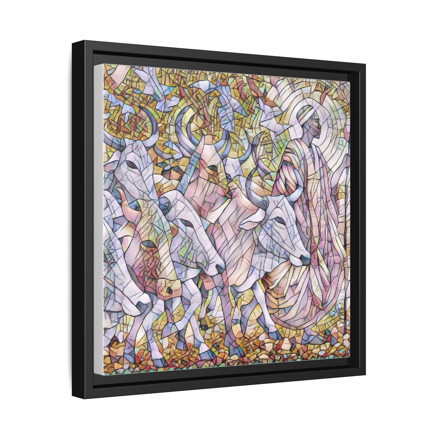 Framed Matte Canvas Art — Stained-Glass Style Cattle Herd
