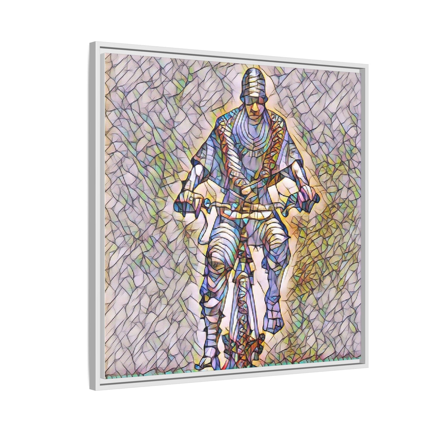 Framed Matte Canvas Art - Stylized Cyclist Illustration