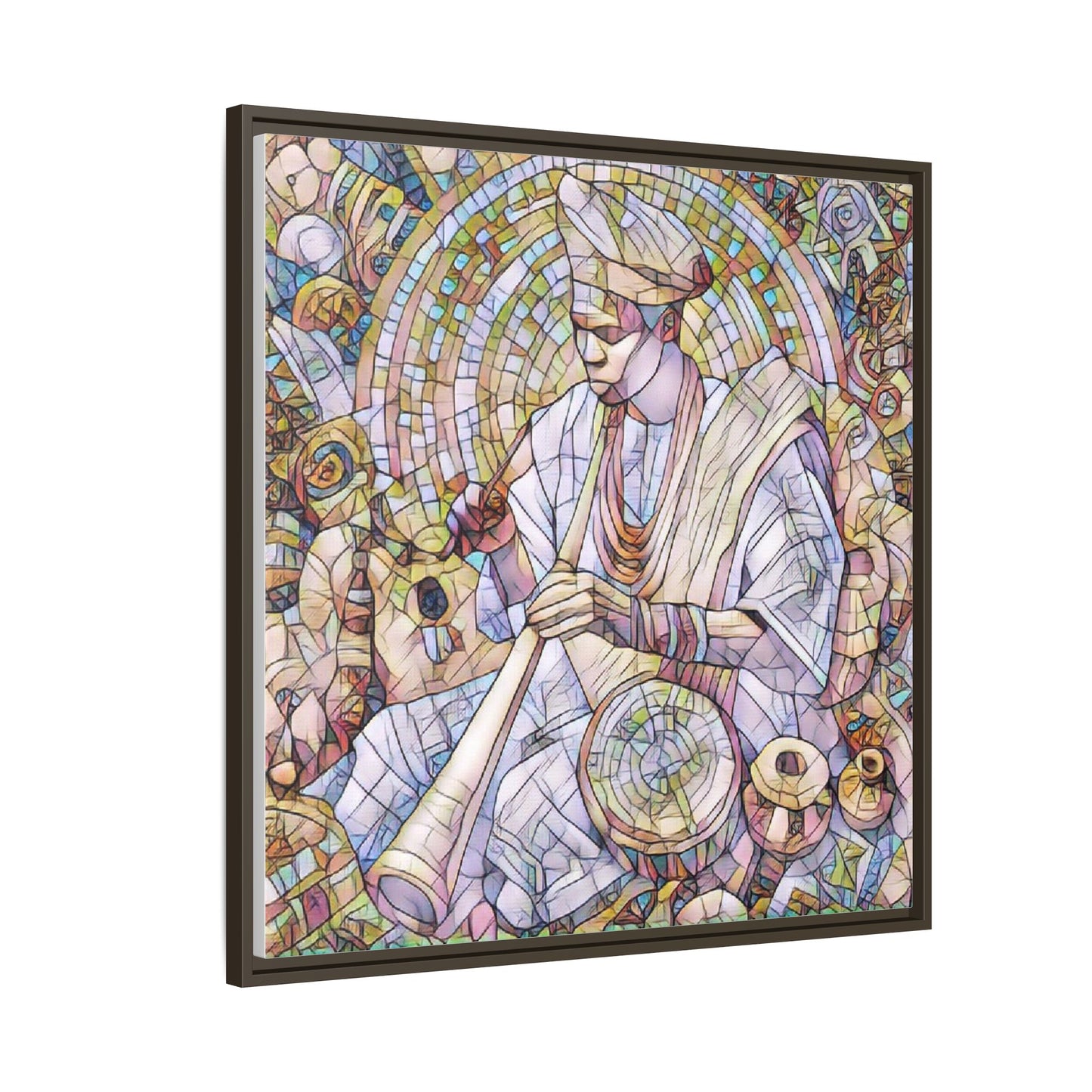 Framed Matte Canvas Print — African Drummer Mosaic Art