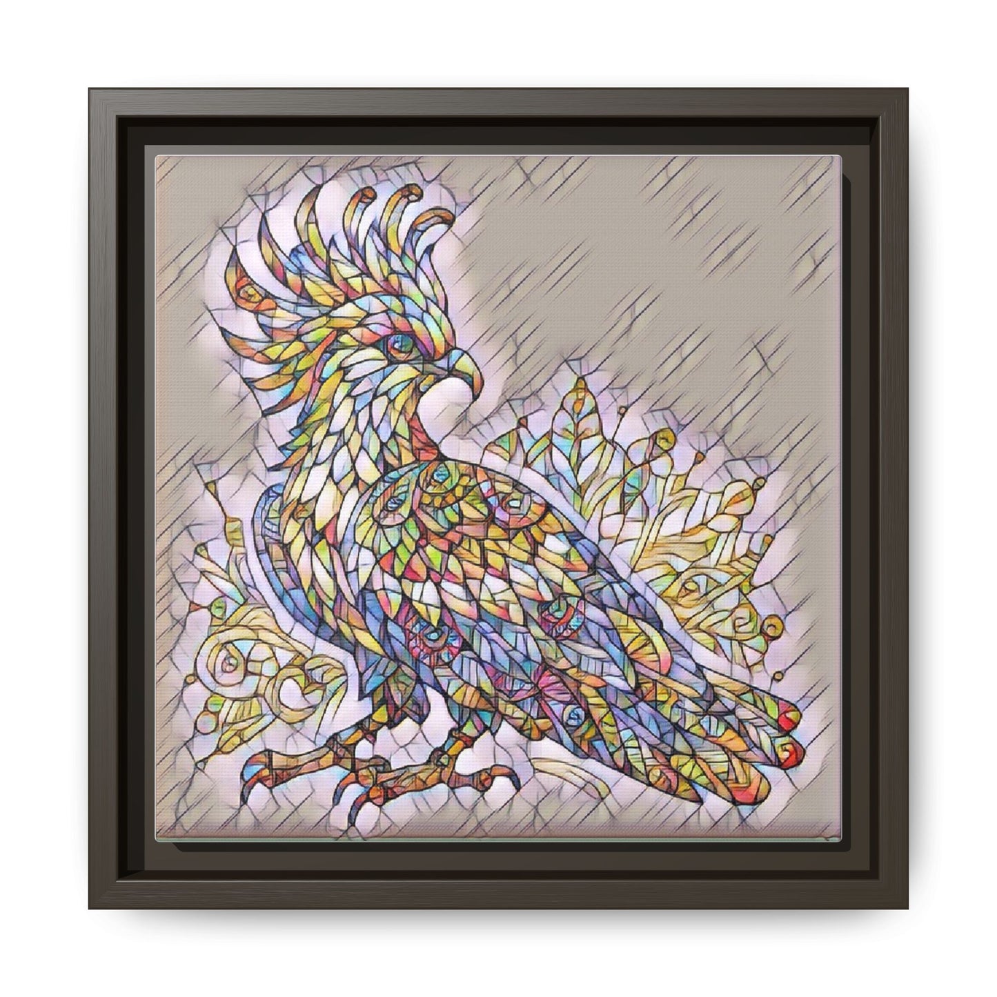 Colorful Stained-Glass Cockatoo Matte Framed Canvas