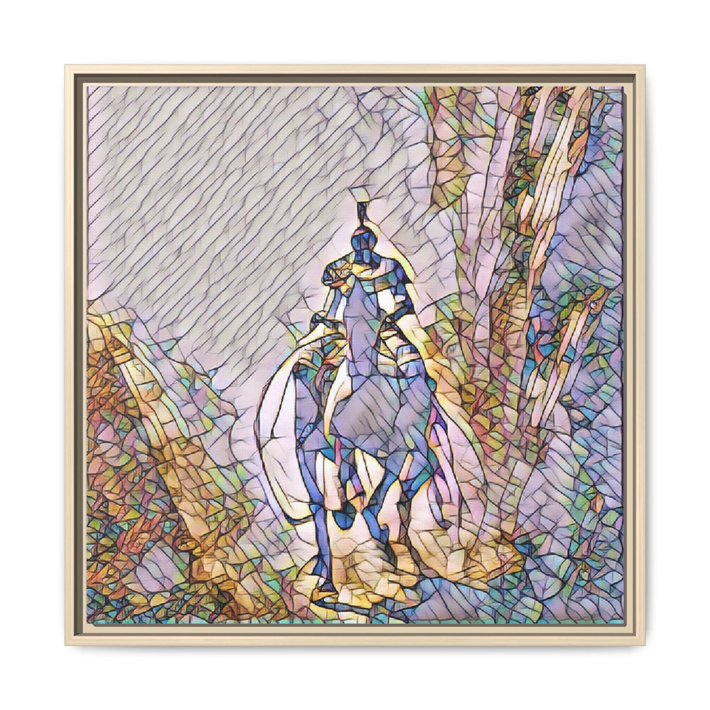 Stained-Glass Knight Matte Framed Canvas Wall Art