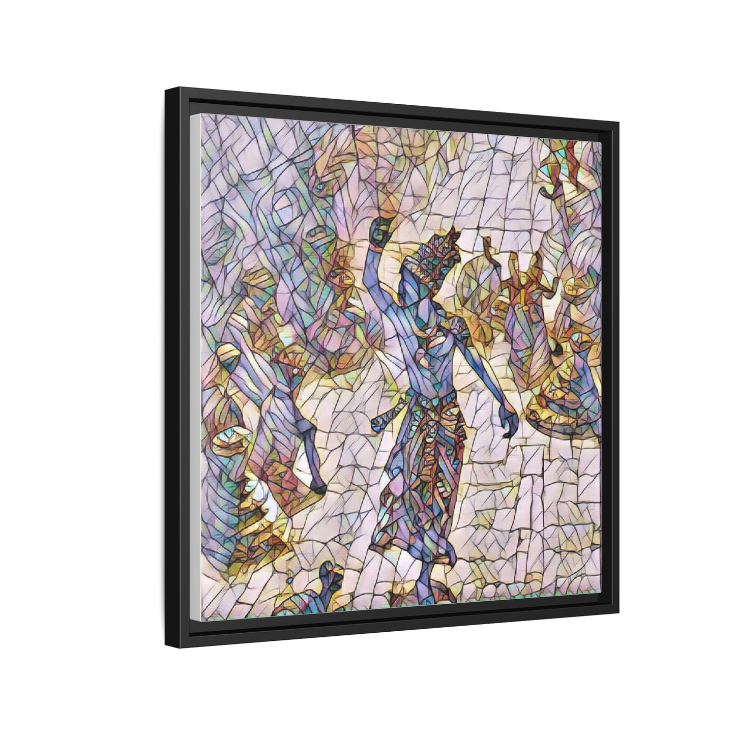 Framed Canvas Art — Colorful Mosaic Krishna Dance Print