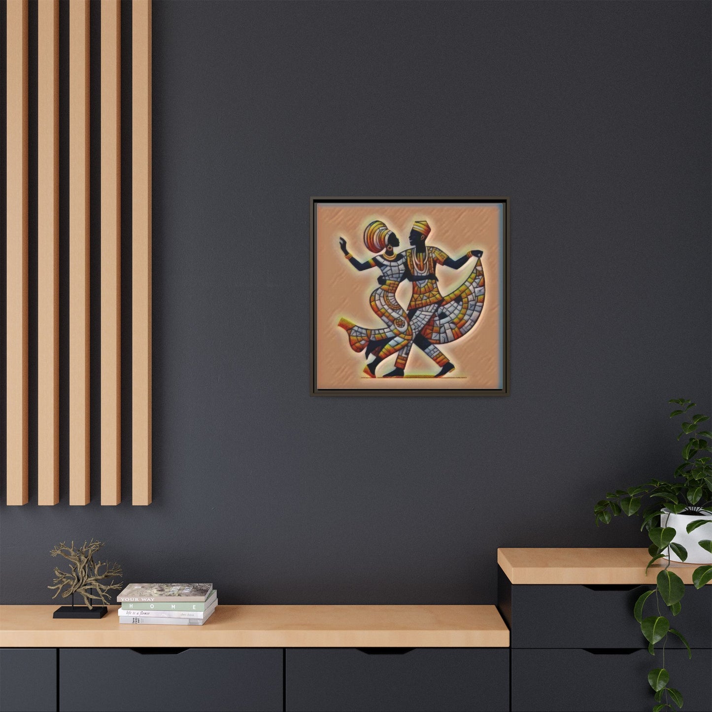 Framed African Dance Mosaic Art Print — Matte Canvas Wall Decor