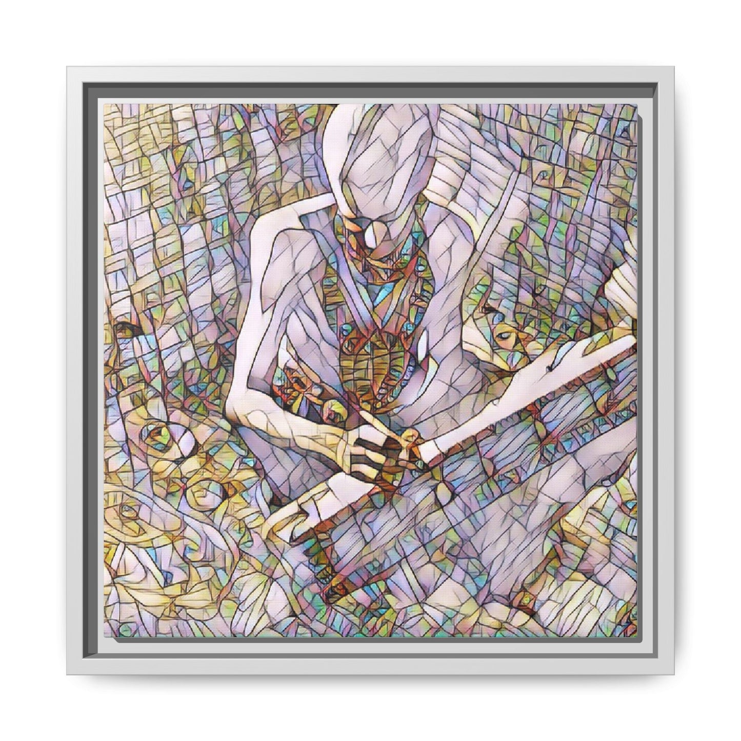 Abstract Fantasy Warrior Matte Framed Canvas — Colorful Stained-Glass Style Art