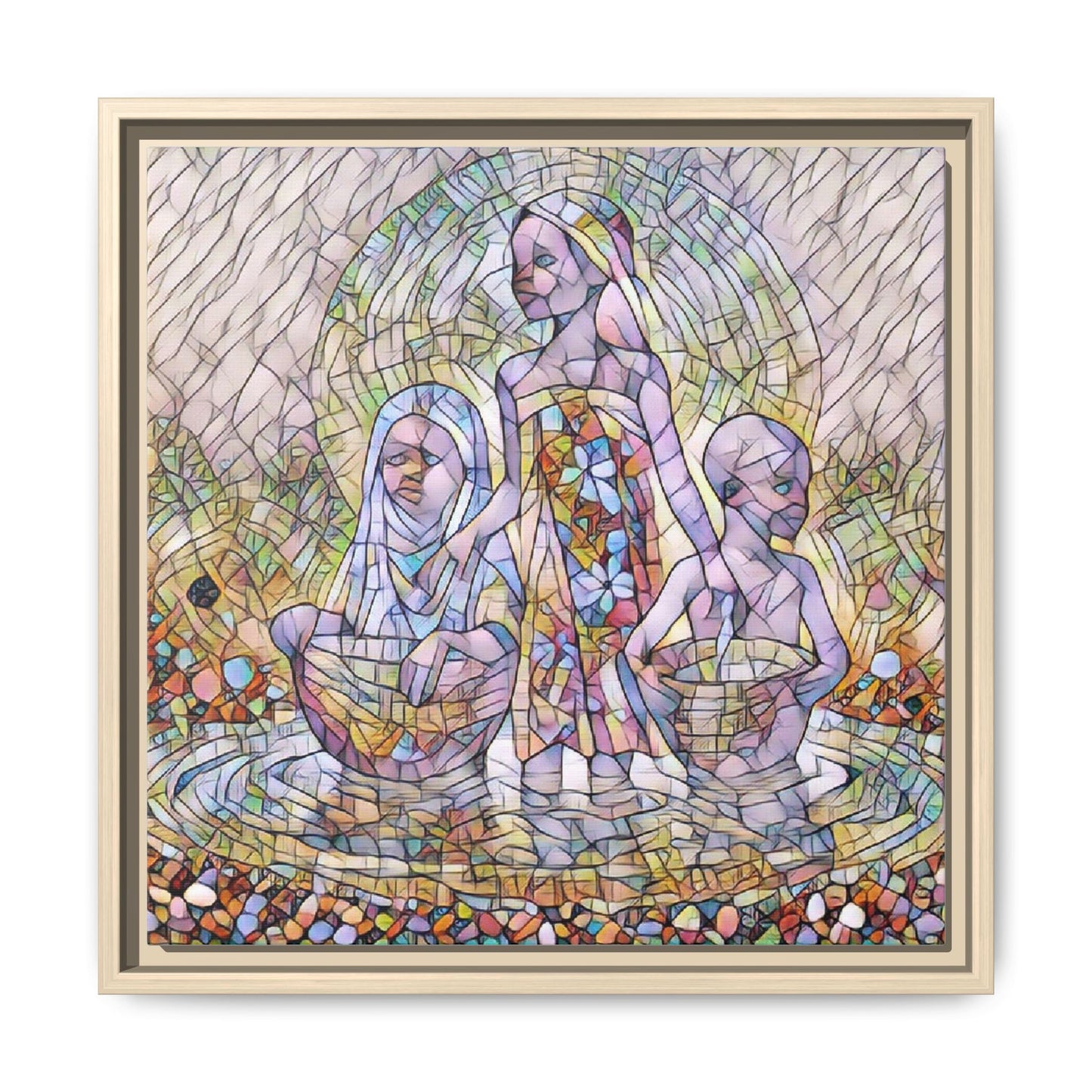 Framed Matte Canvas Art — Stained Glass Trio Women Illustration