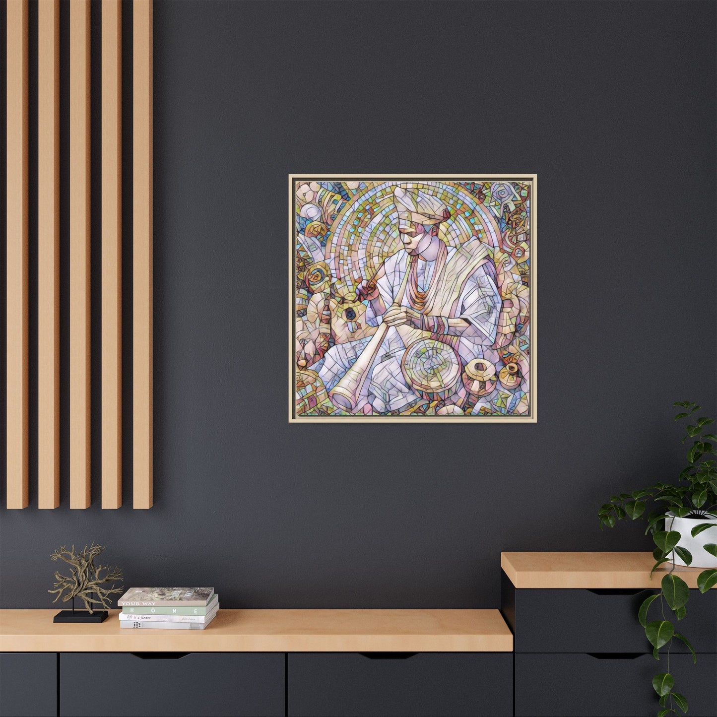 Framed Matte Canvas Print — African Drummer Mosaic Art