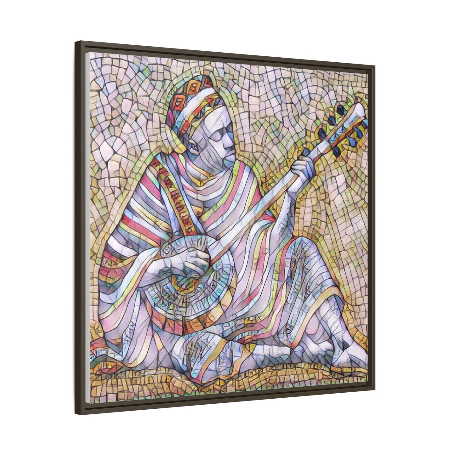 Framed Mosaic Musician Canvas – Colorful Bohemian Wall Art