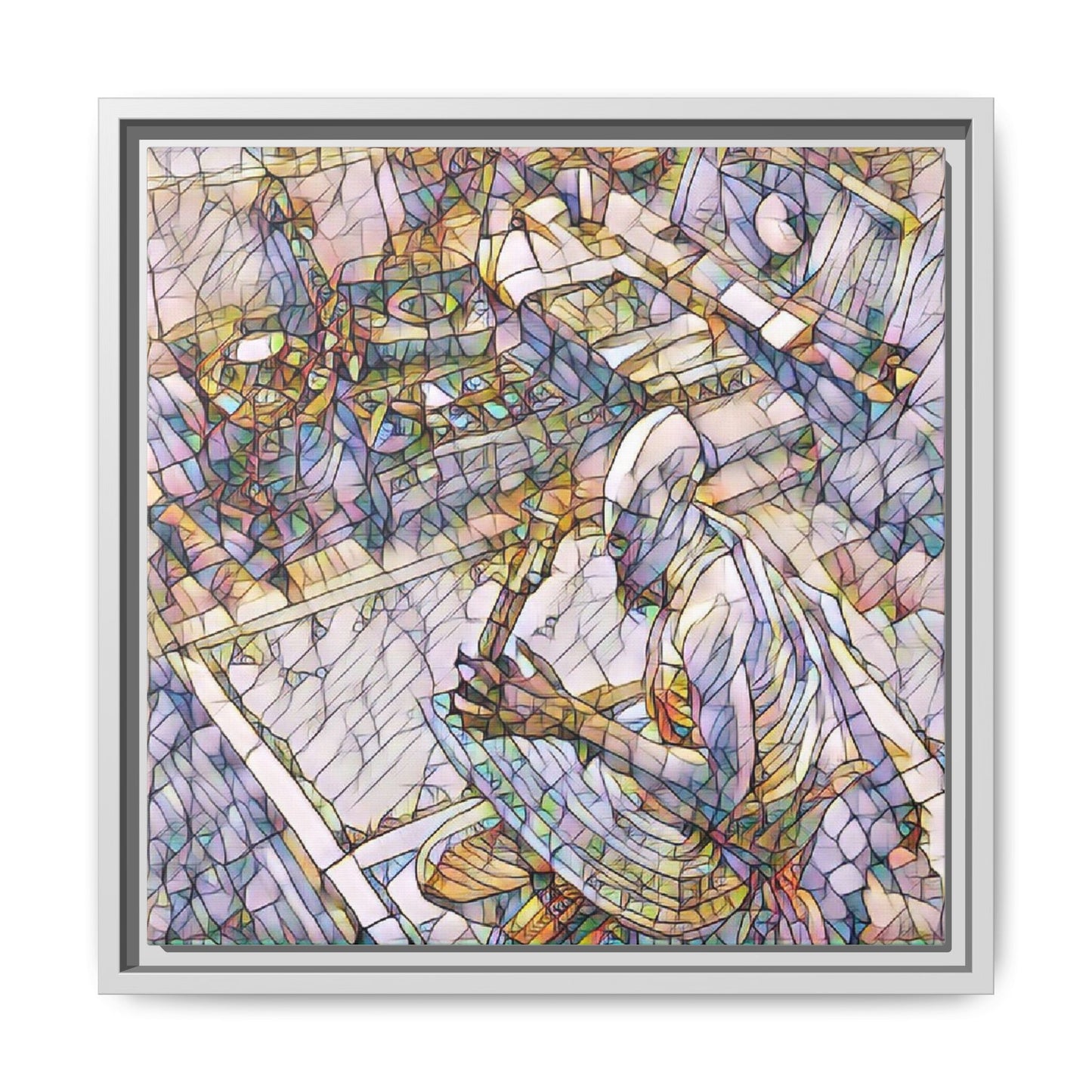 Stained-Glass DJ Matte Canvas Print (Framed) — Colorful Music Room Wall Art