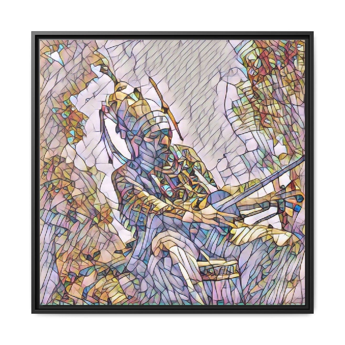 Framed Archery Canvas Print — Stained-Glass Archer Wall Art