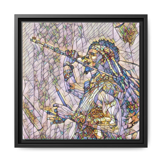 Stained Glass Style Native Flute Player Matte Framed Canvas
