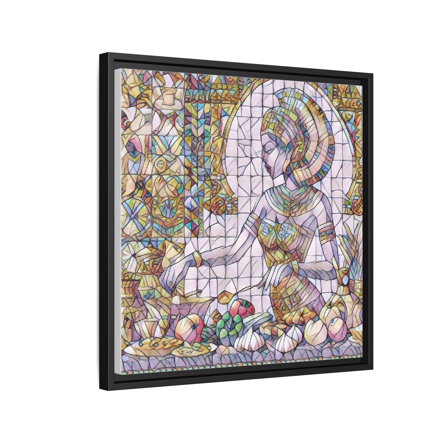 Egyptian Goddess Stained Glass Style Framed Canvas Art