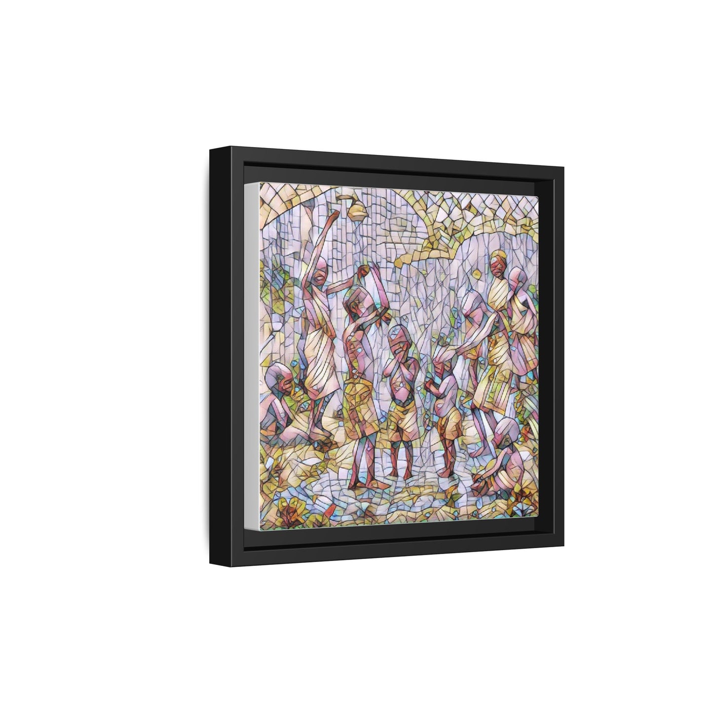 Framed Matte Canvas – Colorful Mosaic Children Playing Wall Art
