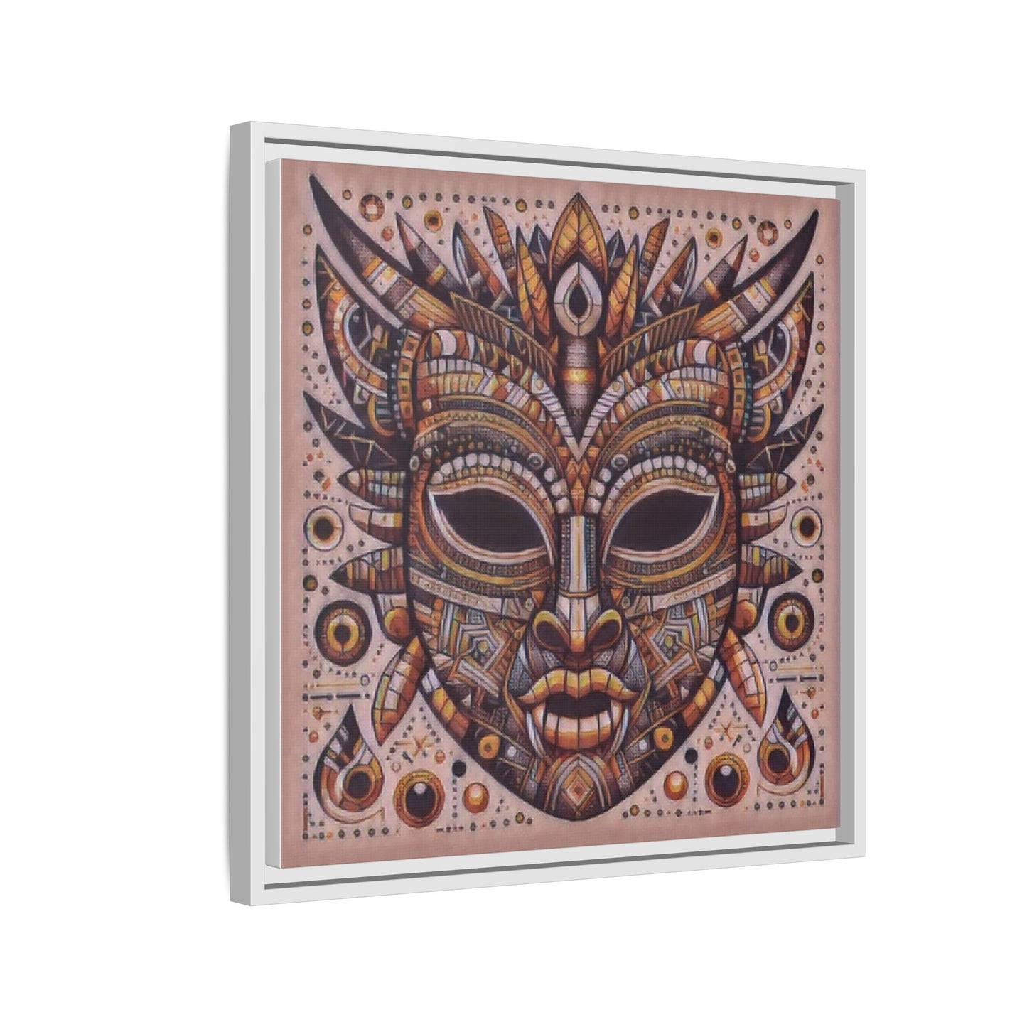 Tribal Mask Framed Canvas Art — Multicolor Matte Wall Decor