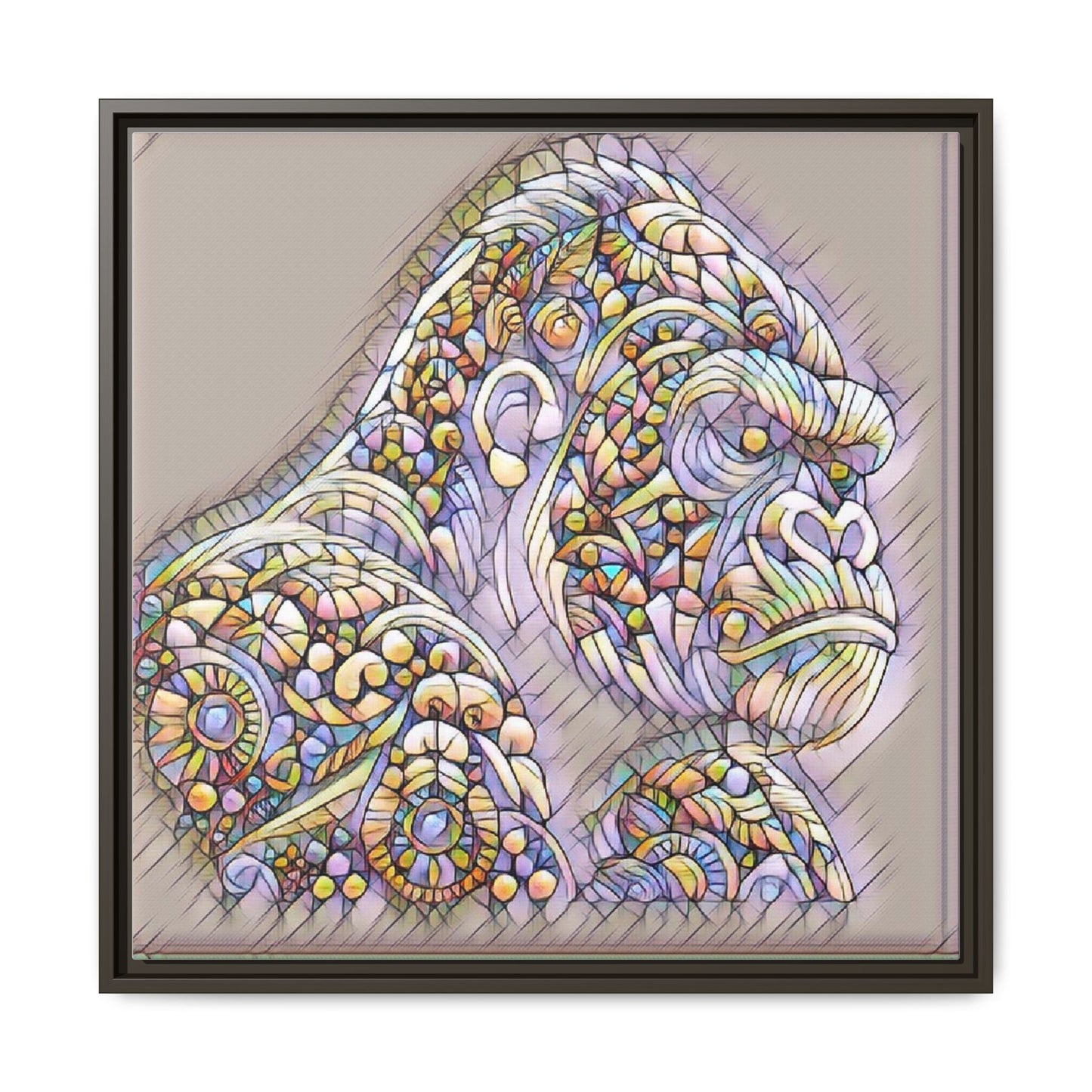 Colorful Ornate Gorilla Matte Canvas Framed Wall Art