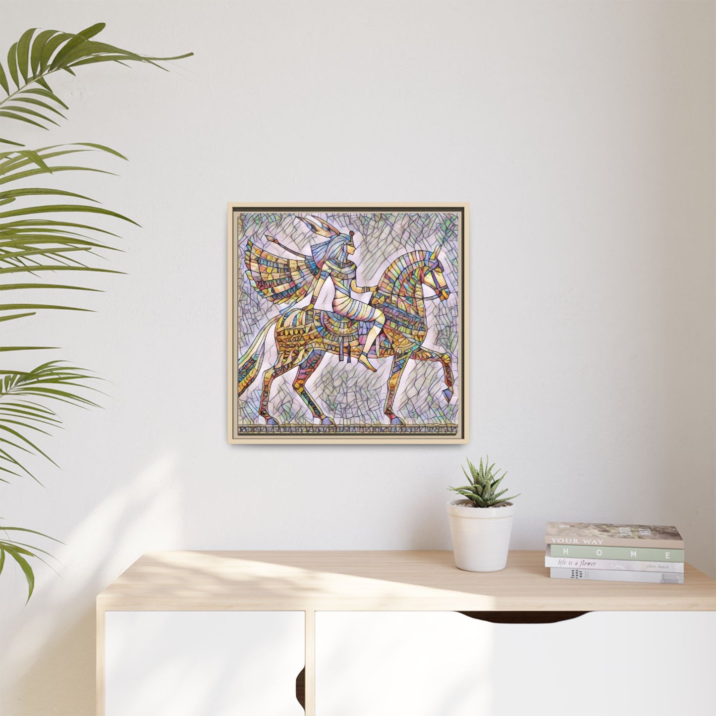 Stained-Glass Style Egyptian Horseman Framed Canvas Print
