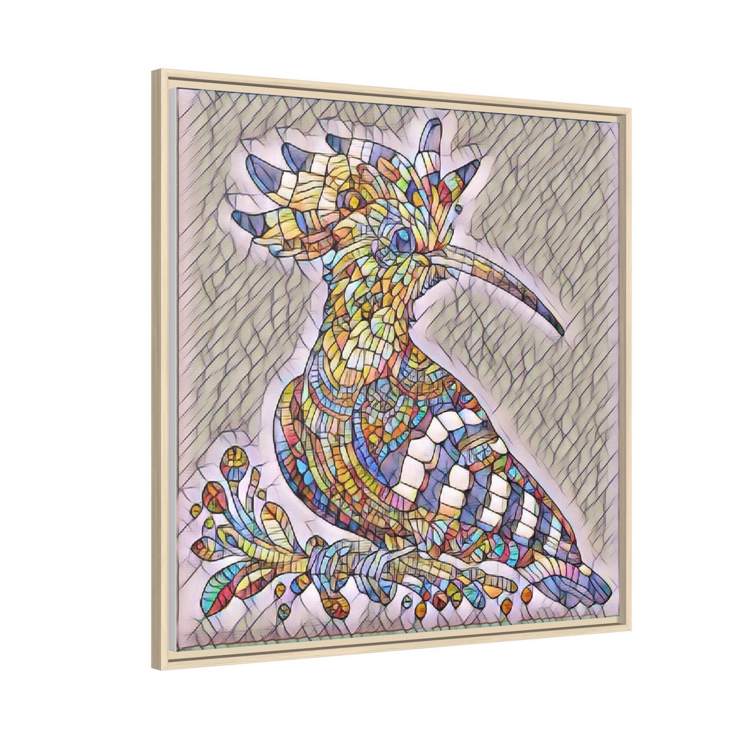 Colorful Mosaic Bird Matte Framed Canvas Wall Art