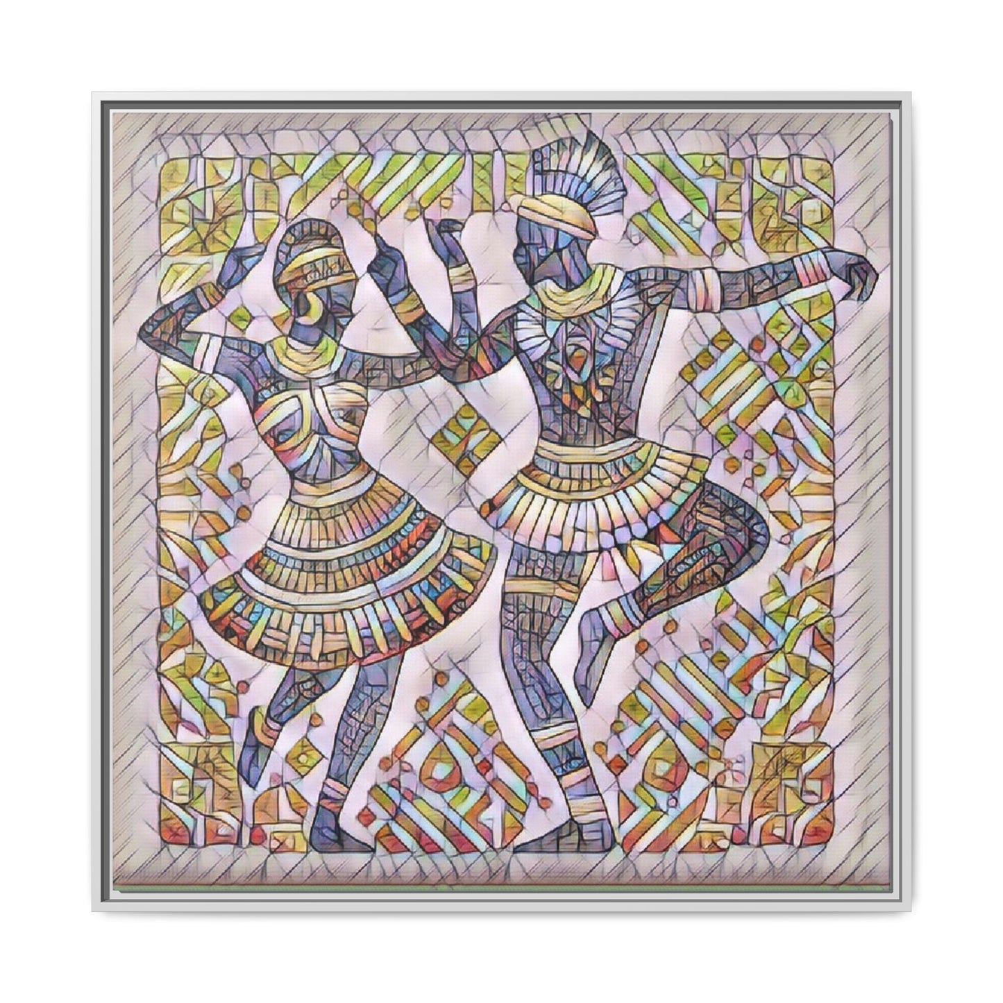 Framed Matte Canvas Print — Colorful Tribal Dancers Wall Art