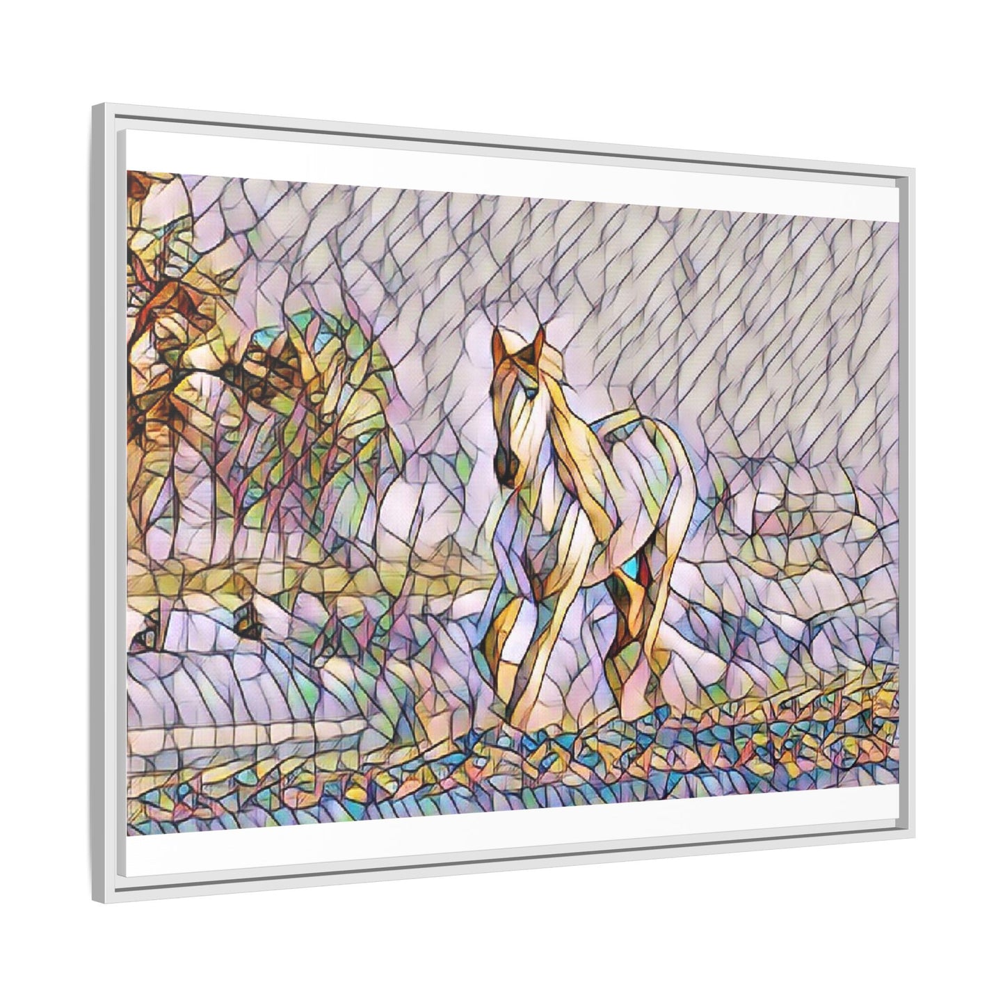 Abstract Stained-Glass Horse Matte Canvas Framed Wall Art