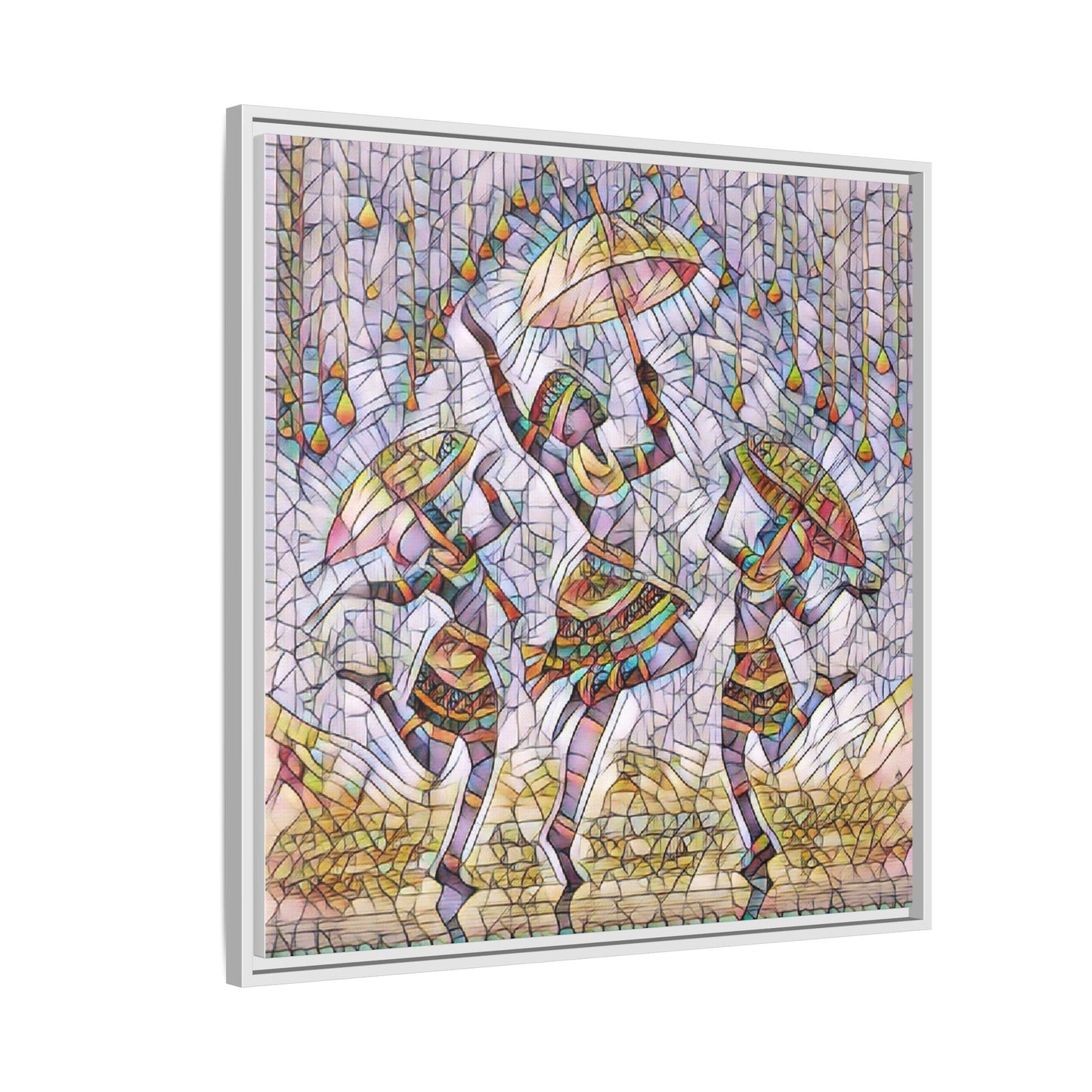 Colorful African Dance Framed Canvas Art — Umbrella Dancers Wall Decor