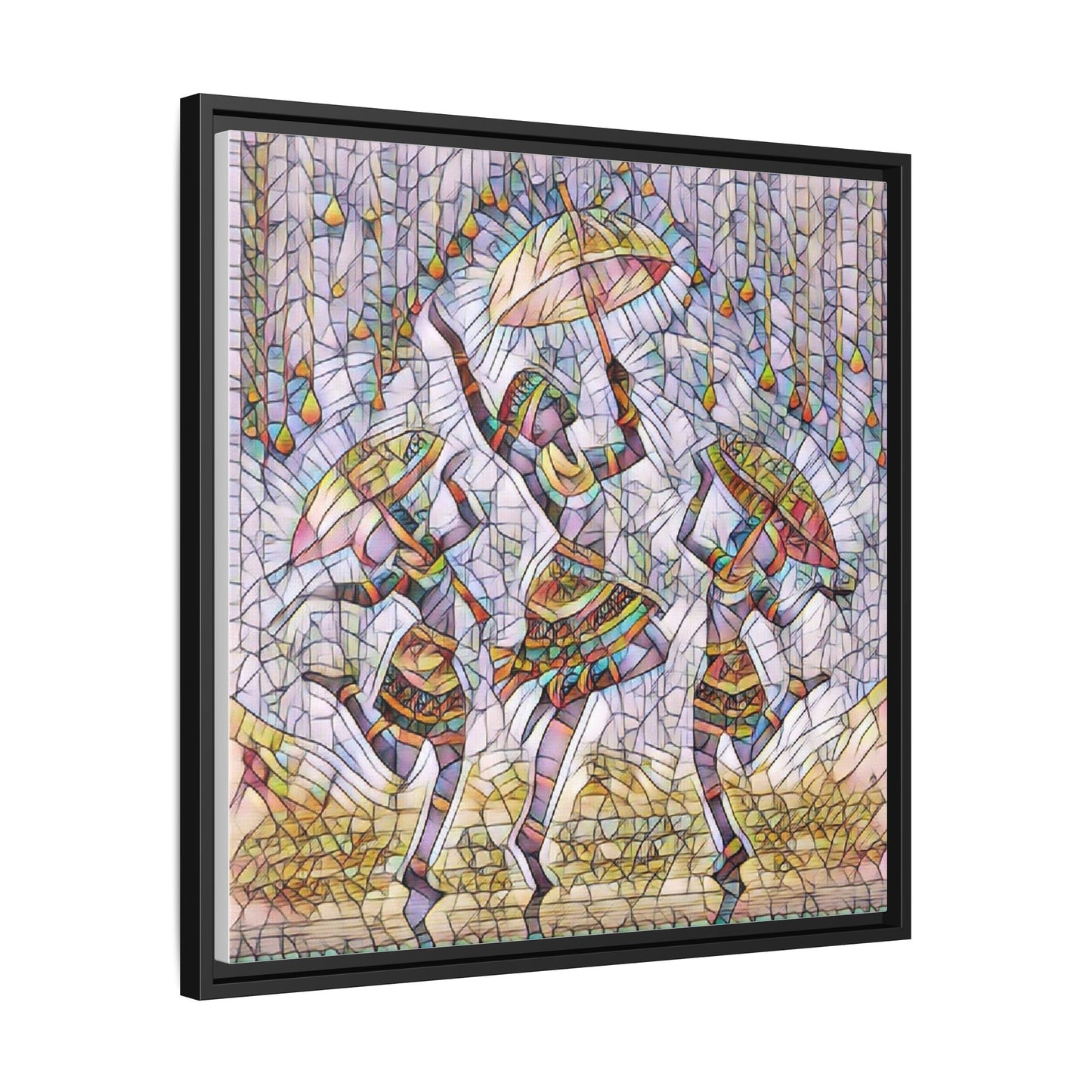 Colorful African Dance Framed Canvas Art — Umbrella Dancers Wall Decor