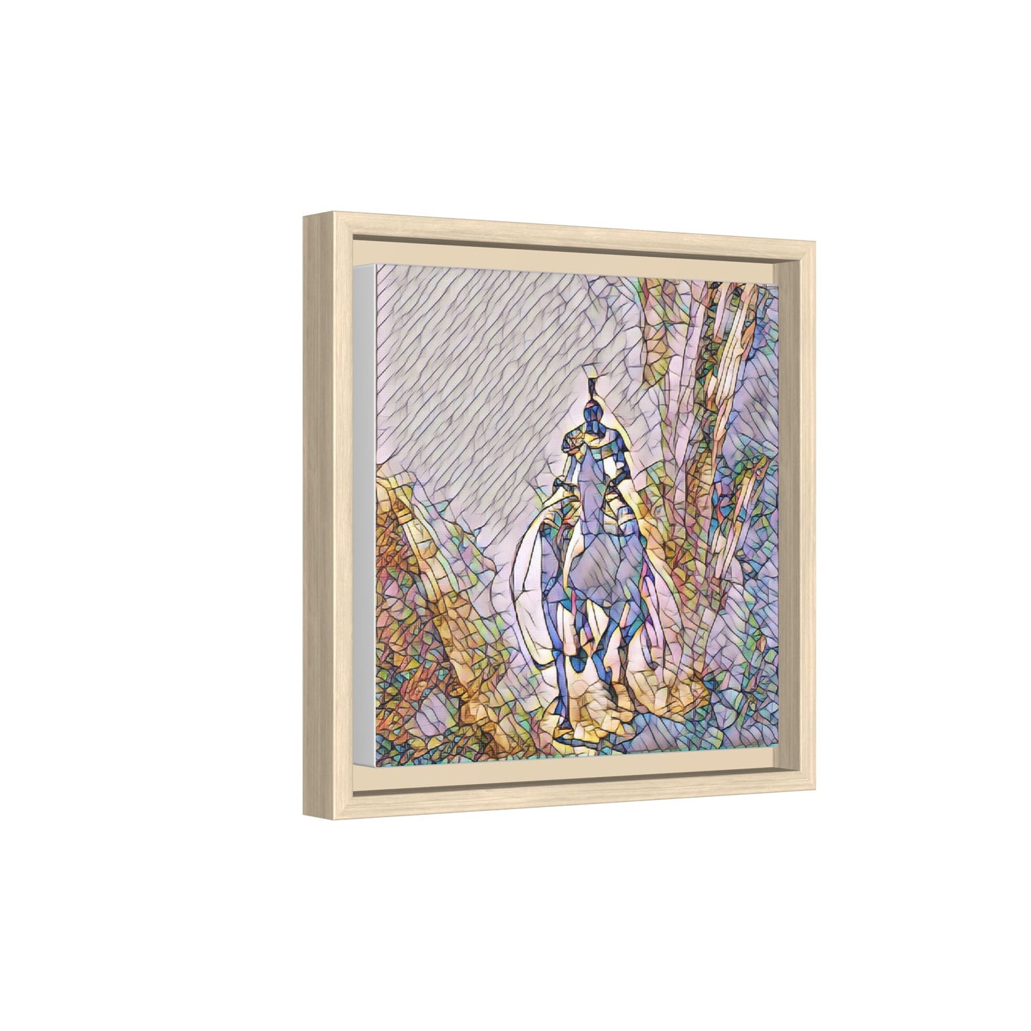Stained-Glass Knight Matte Framed Canvas Wall Art