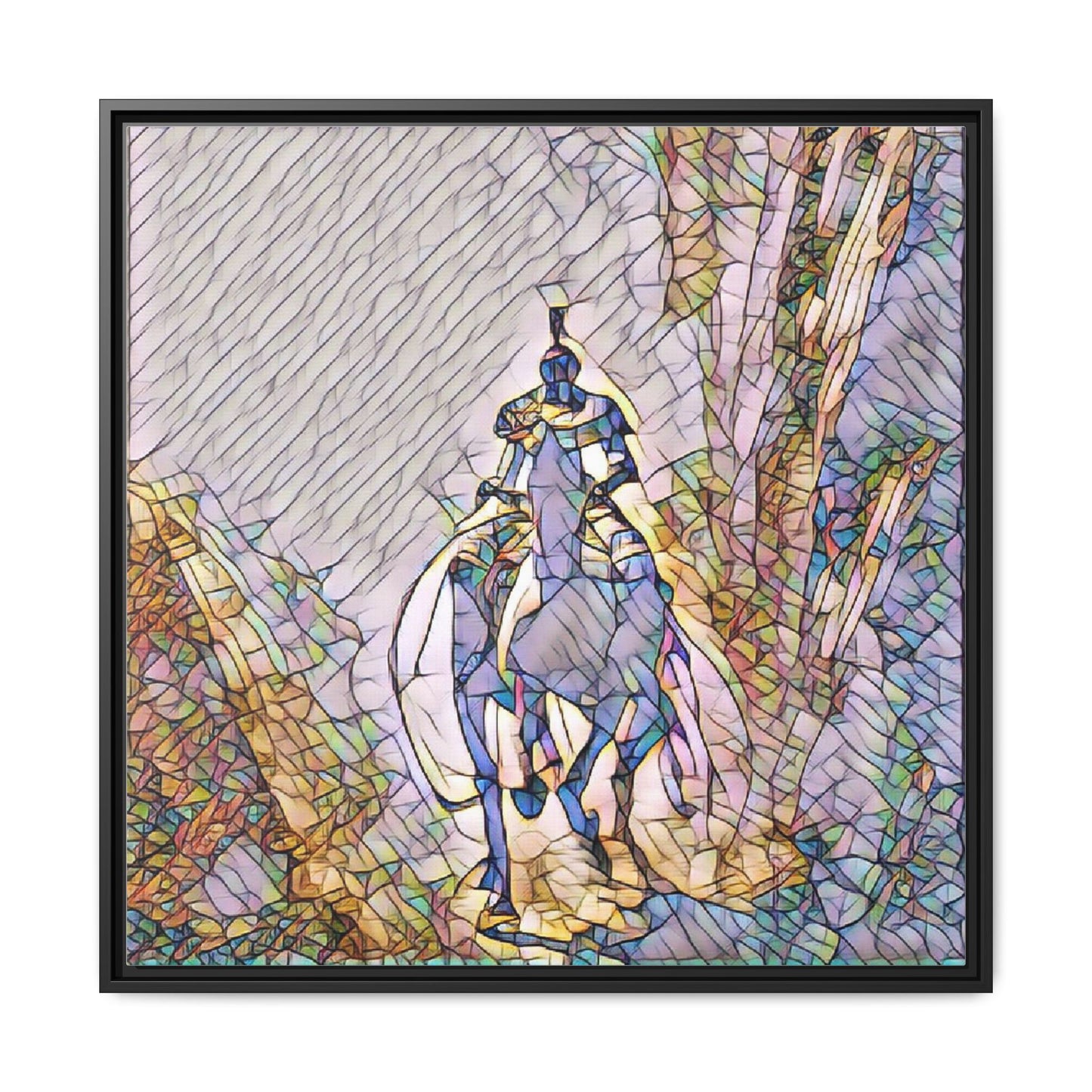 Stained-Glass Knight Matte Framed Canvas Wall Art