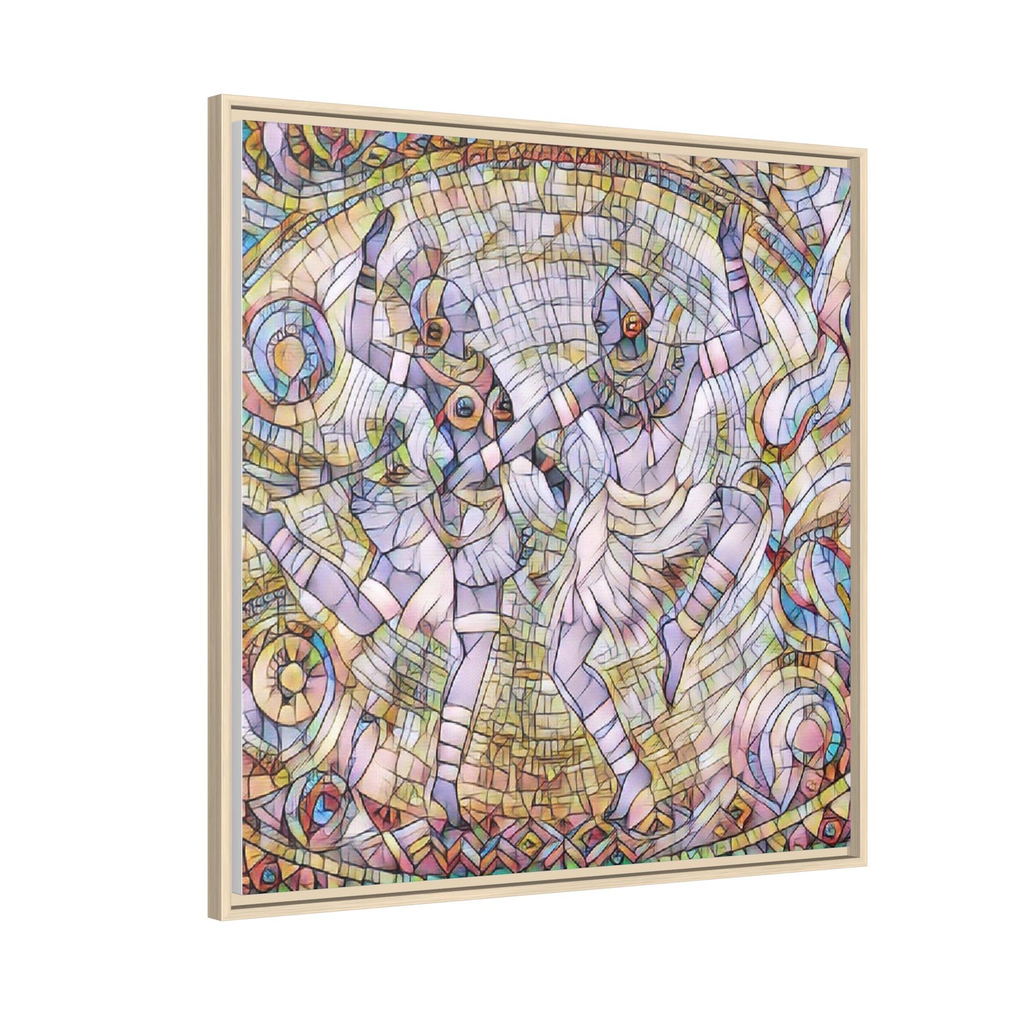 Abstract Dancers Matte Framed Canvas Wall Art — Multi‑Color Stained Glass Style