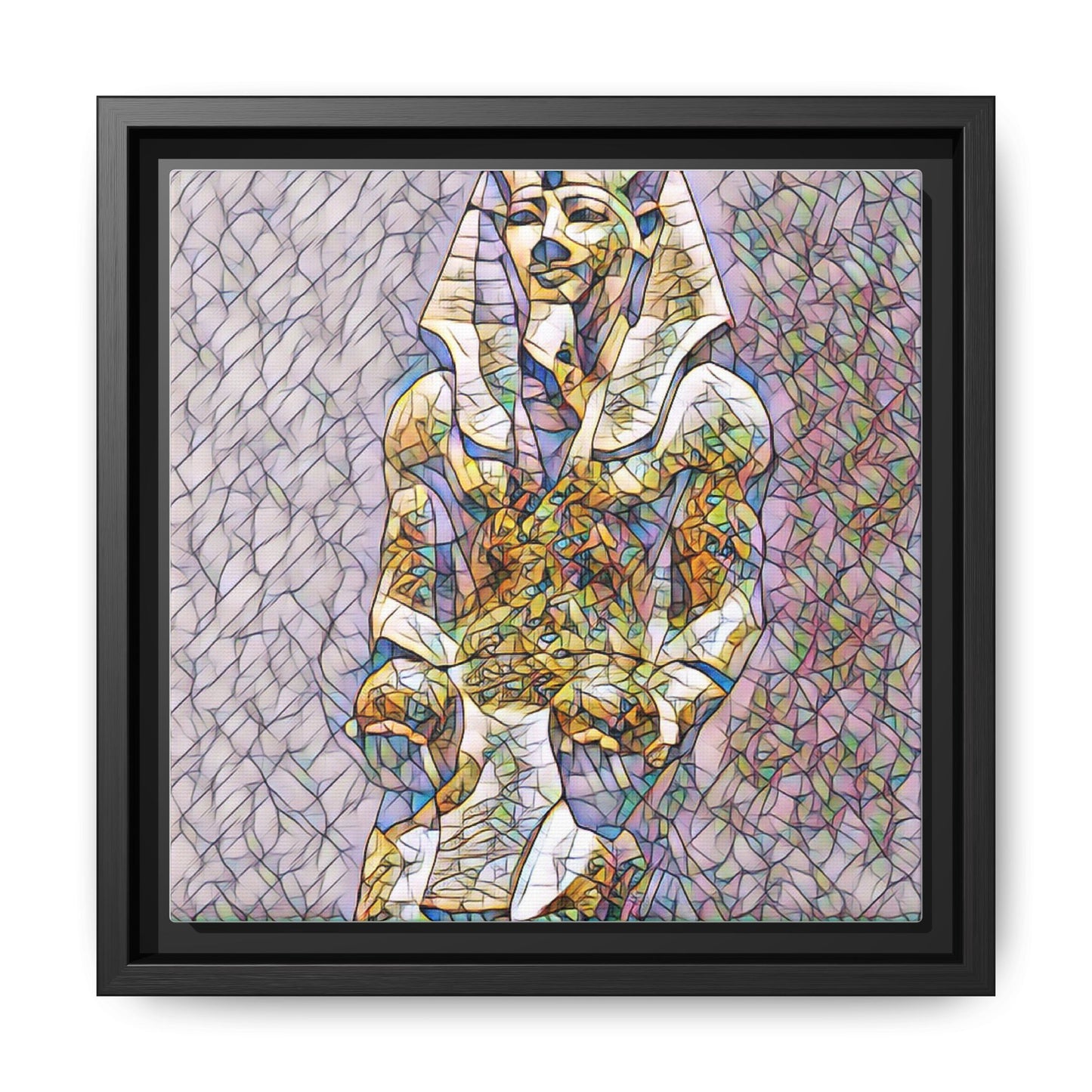 Framed Abstract Pharaoh Matte Canvas Wall Art — Multicolor Egyptian Statue Print