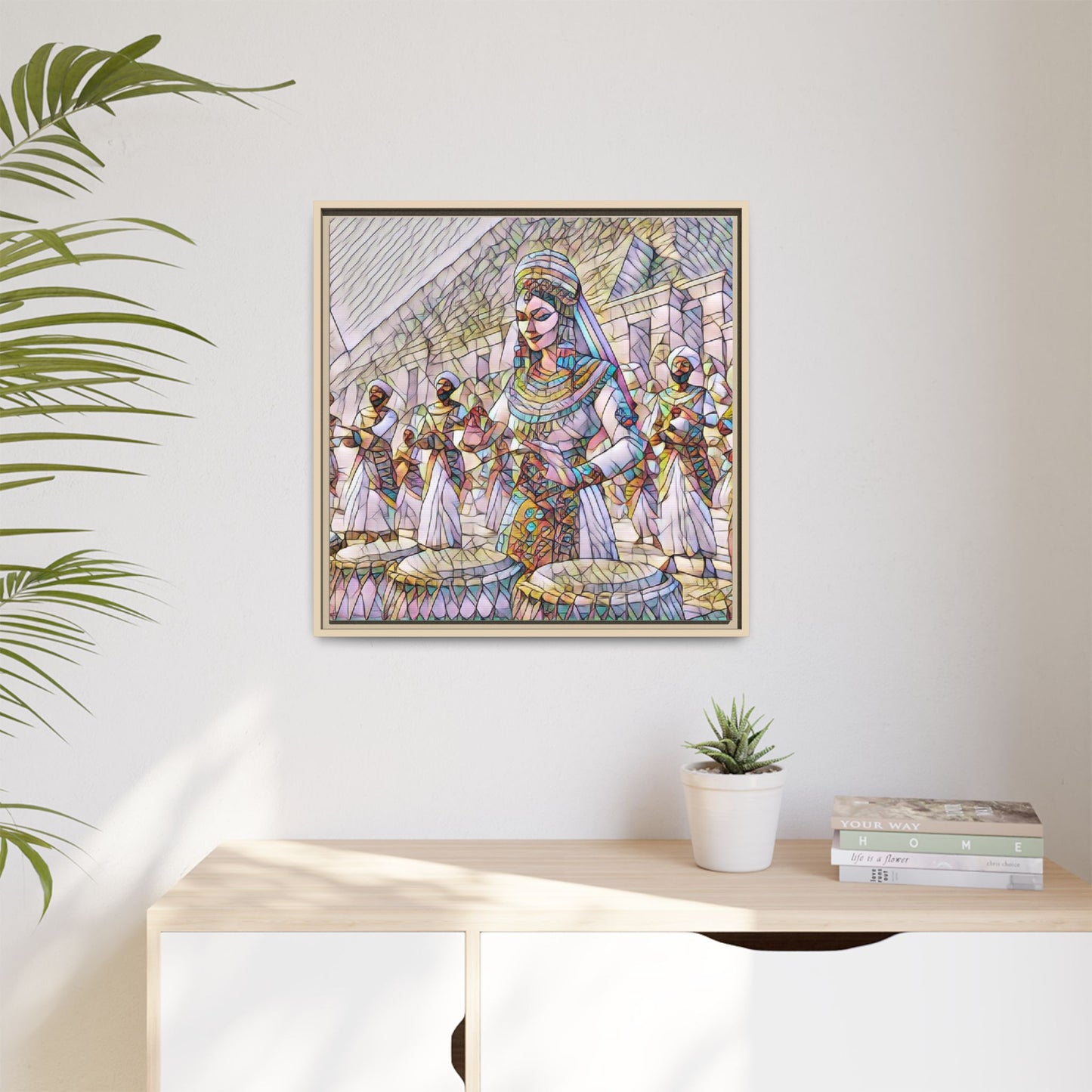 Egyptian Drummers Framed Canvas Art — Colorful Egyptian Dancer Wall Decor