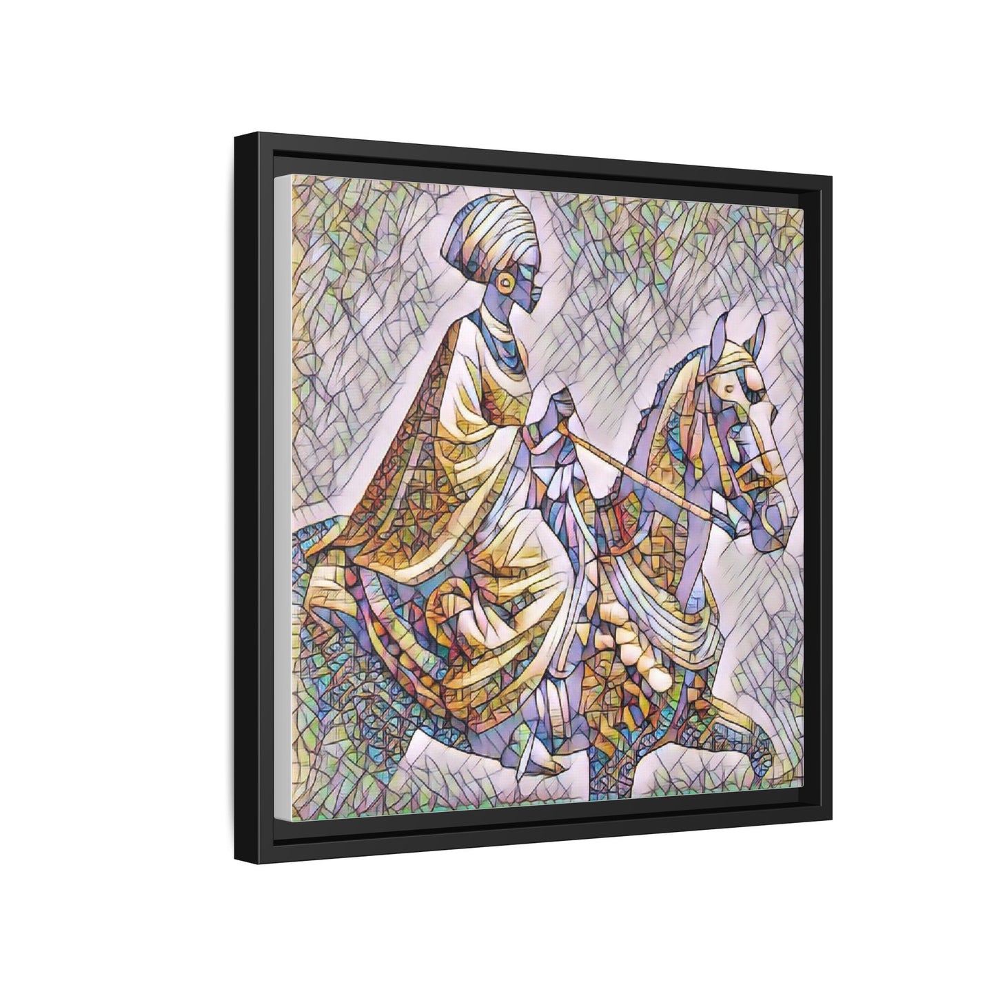 Mosaic Rider Framed Canvas Art — African Horsewoman Wall Decor