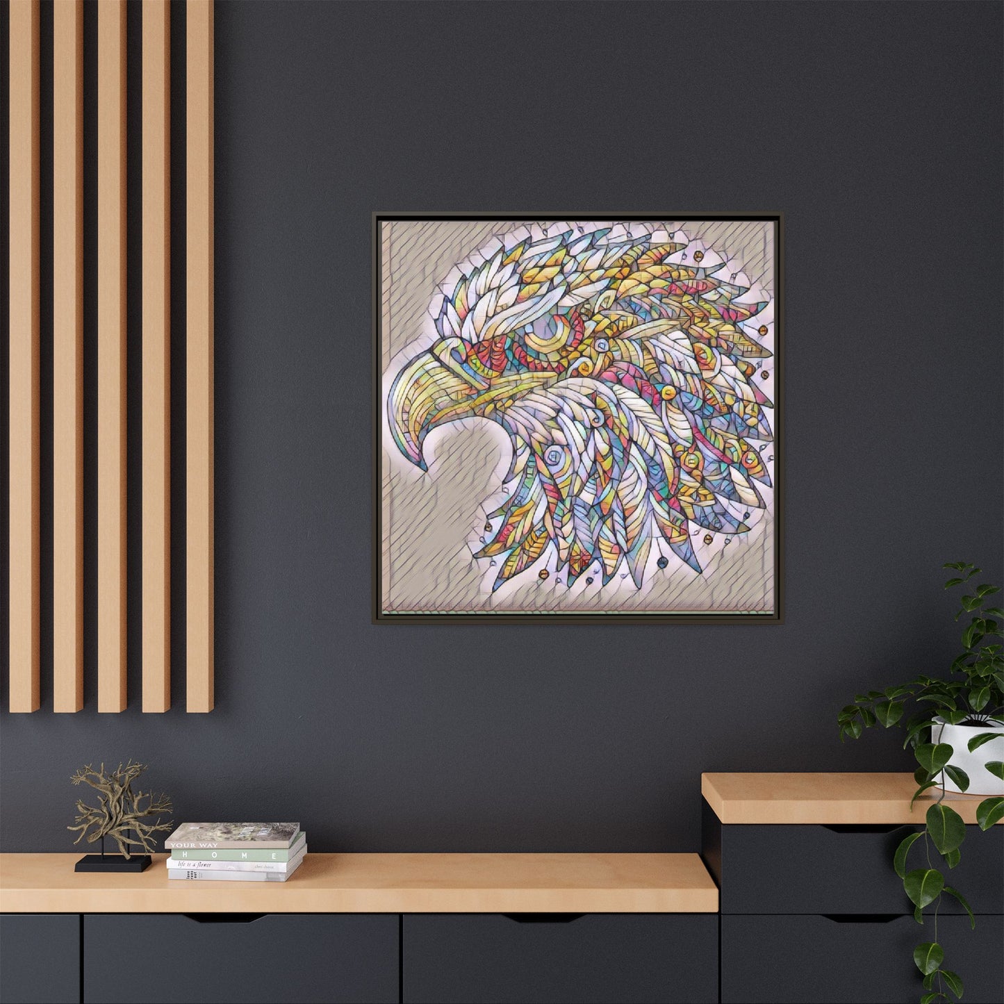 Colorful Eagle Head Matte Framed Canvas Art