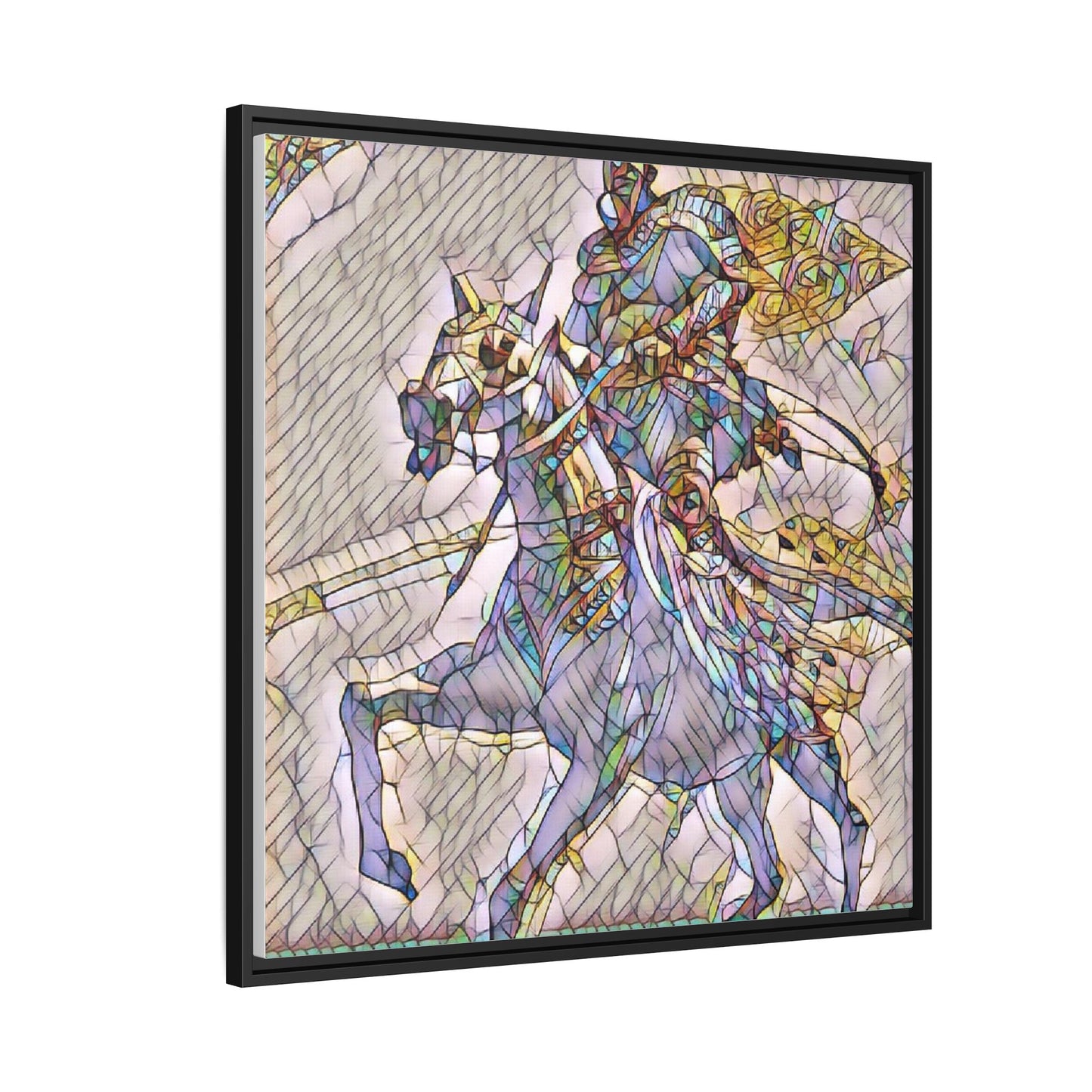 Framed Matte Canvas Art — Stained Glass Knight on Horse Fantasy Wall Decor
