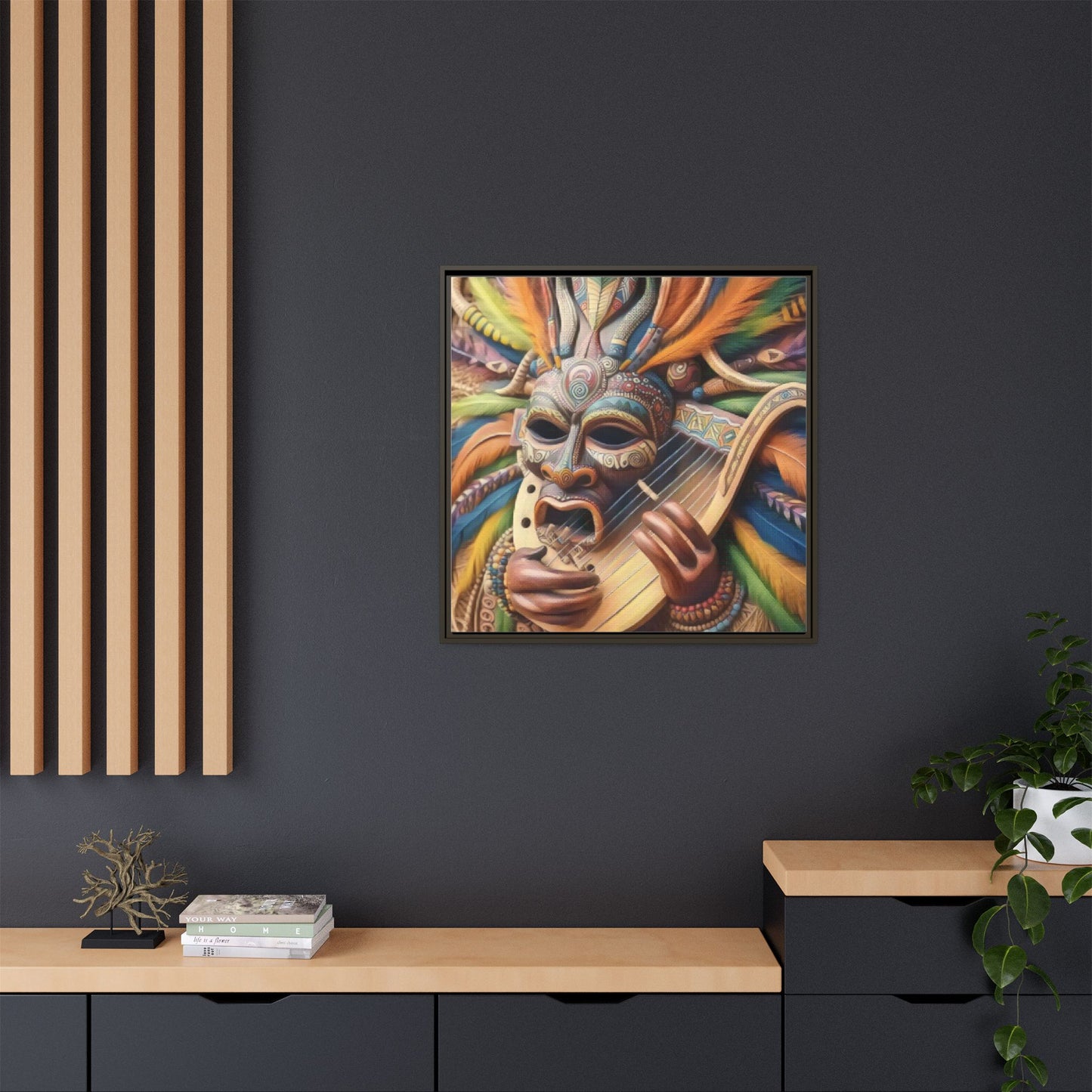 Colorful Tribal Mask Canvas — Framed Matte Wall Art